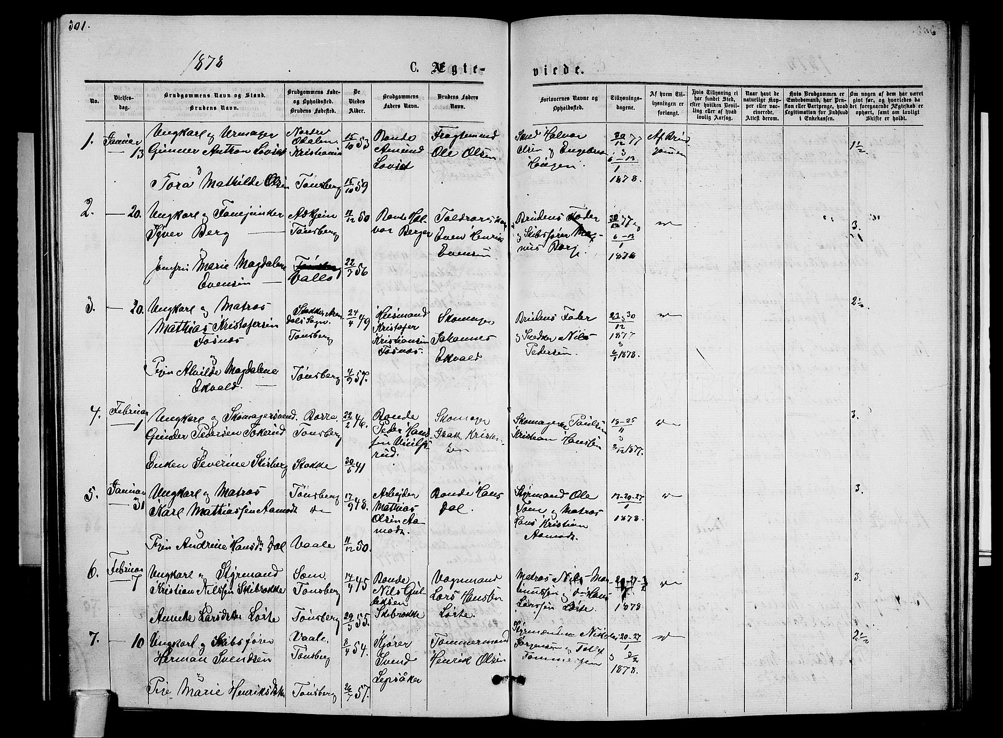 Tønsberg kirkebøker, AV/SAKO-A-330/G/Ga/L0005: Parish register (copy) no. 5, 1875-1885, p. 301