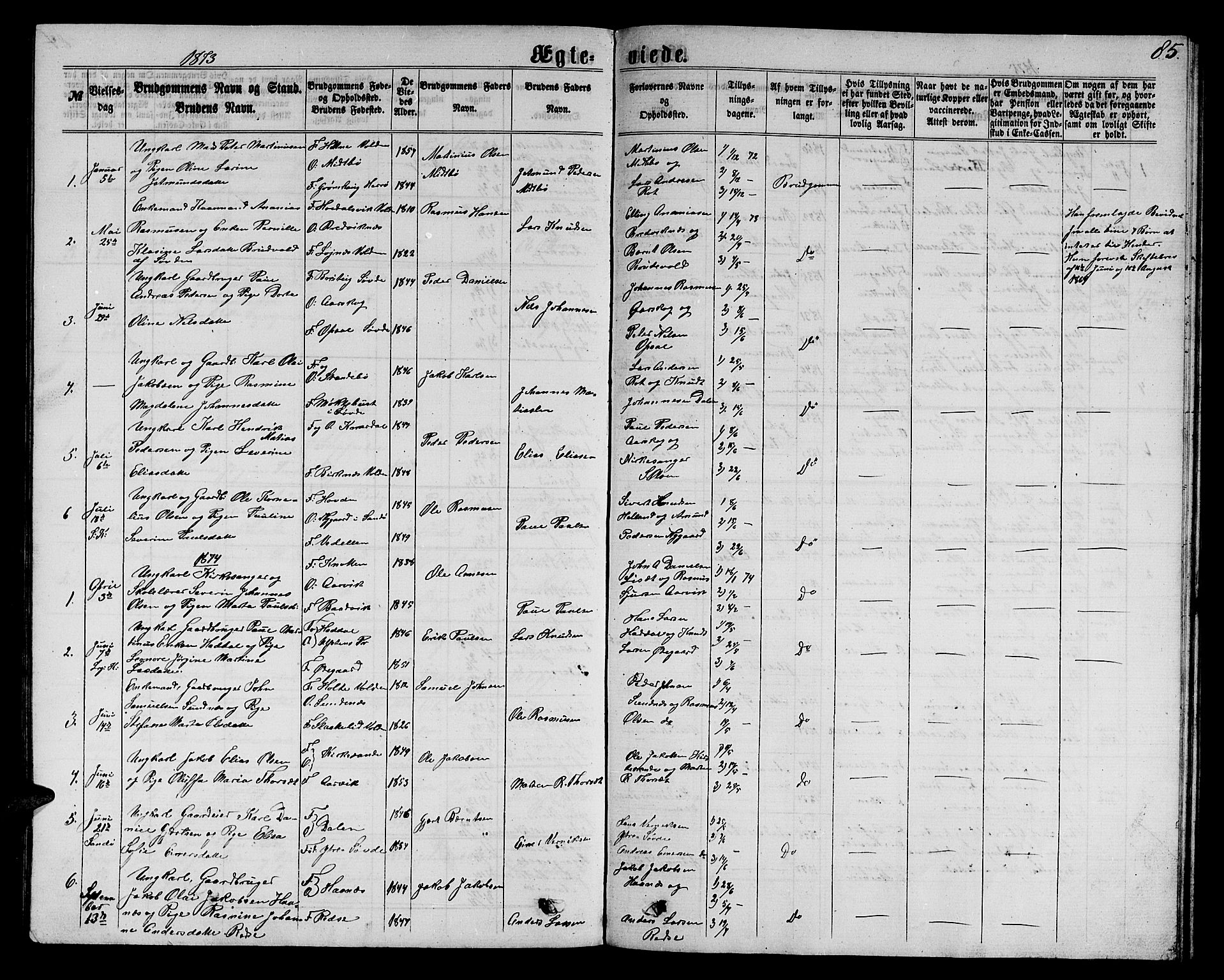 Ministerialprotokoller, klokkerbøker og fødselsregistre - Møre og Romsdal, SAT/A-1454/504/L0059: Parish register (copy) no. 504C01, 1863-1883, p. 85