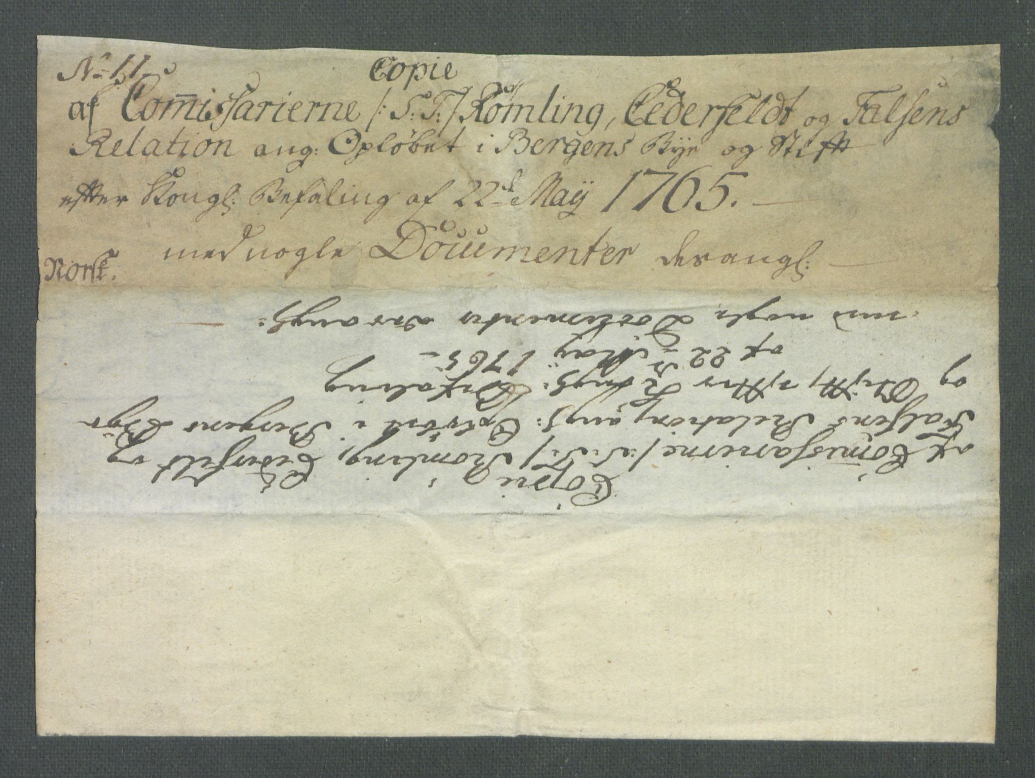 Rentekammeret inntil 1814, Realistisk ordnet avdeling, RA/EA-4070/Od/L0001/0001: Oppløp / [Æ1]: Kommissærenes relasjon om oppløpet i Bergen i forbindelse med ekstraskatten, 1765, p. 2