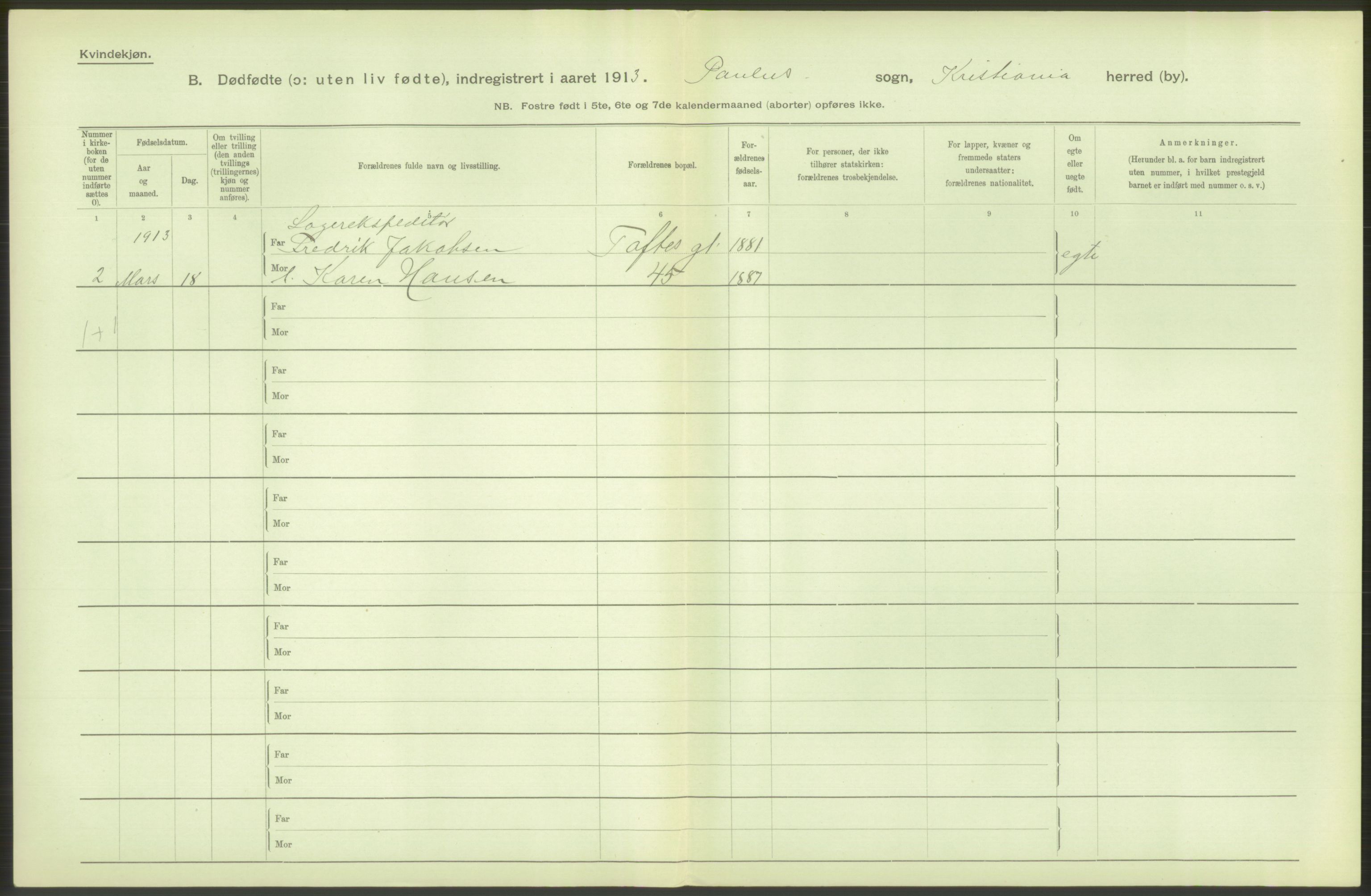 Statistisk sentralbyrå, Sosiodemografiske emner, Befolkning, RA/S-2228/D/Df/Dfb/Dfbc/L0010: Kristiania: Døde, dødfødte., 1913, p. 150