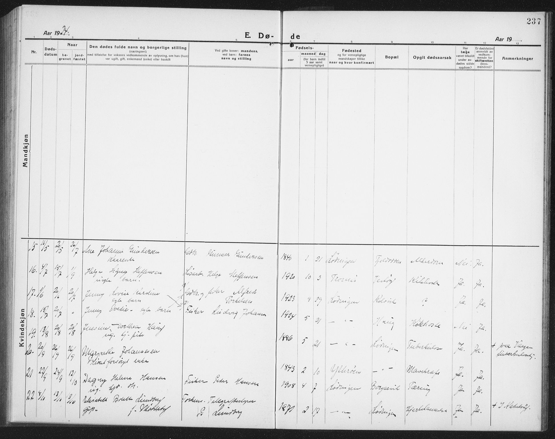 Ministerialprotokoller, klokkerbøker og fødselsregistre - Nordland, AV/SAT-A-1459/872/L1049: Parish register (copy) no. 872C05, 1920-1938, p. 237