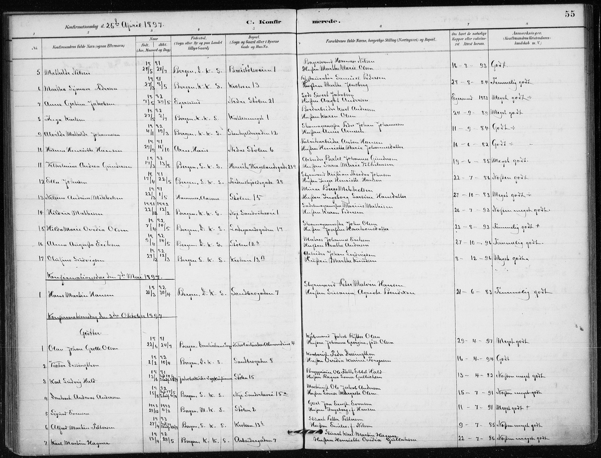 Mariakirken Sokneprestembete, AV/SAB-A-76901/H/Haa/L0013: Parish register (official) no. C 1, 1889-1900, p. 55