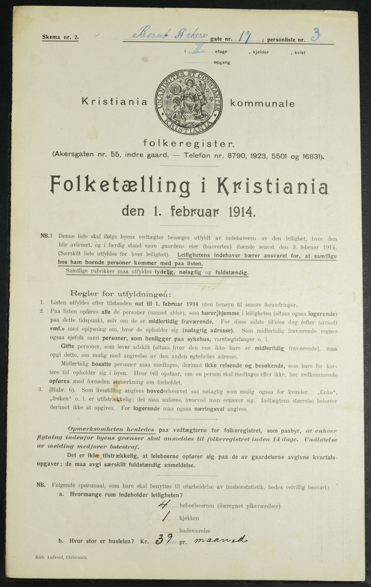 OBA, Municipal Census 1914 for Kristiania, 1914, p. 4726