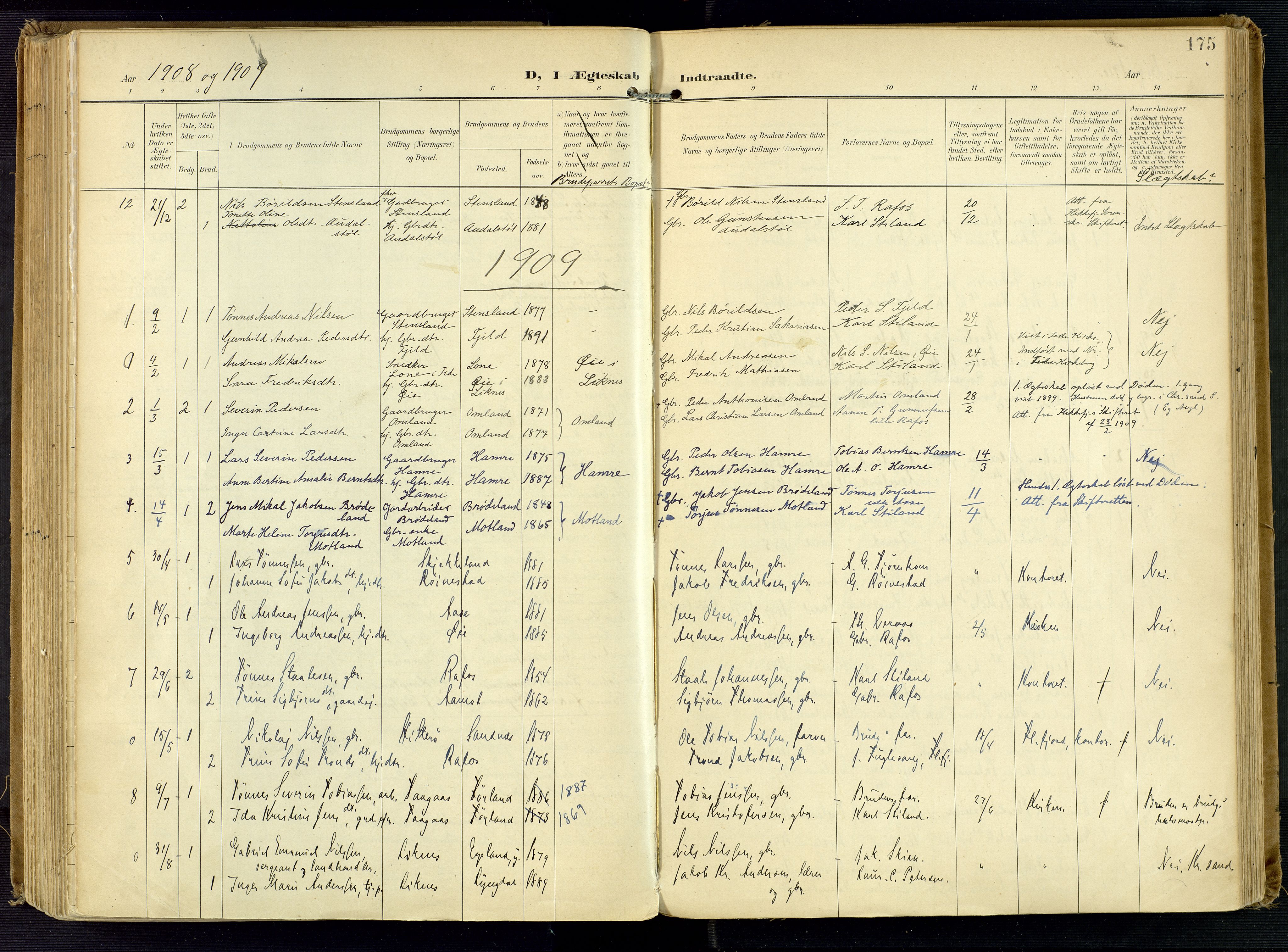 Kvinesdal sokneprestkontor, AV/SAK-1111-0026/F/Fa/Fab/L0009: Parish register (official) no. A 9, 1898-1915, p. 175