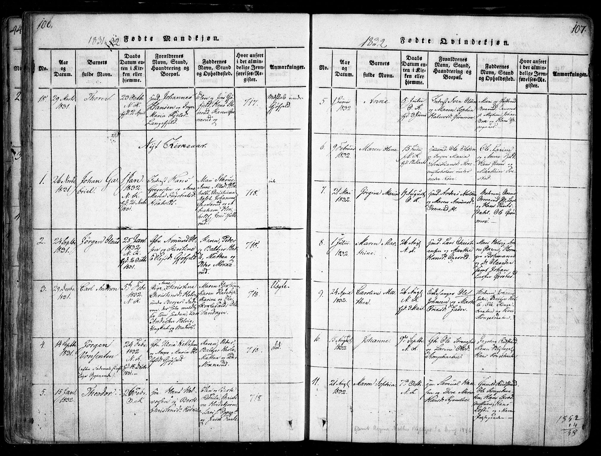 Nesodden prestekontor Kirkebøker, SAO/A-10013/F/Fa/L0006: Parish register (official) no. I 6, 1814-1847, p. 106-107