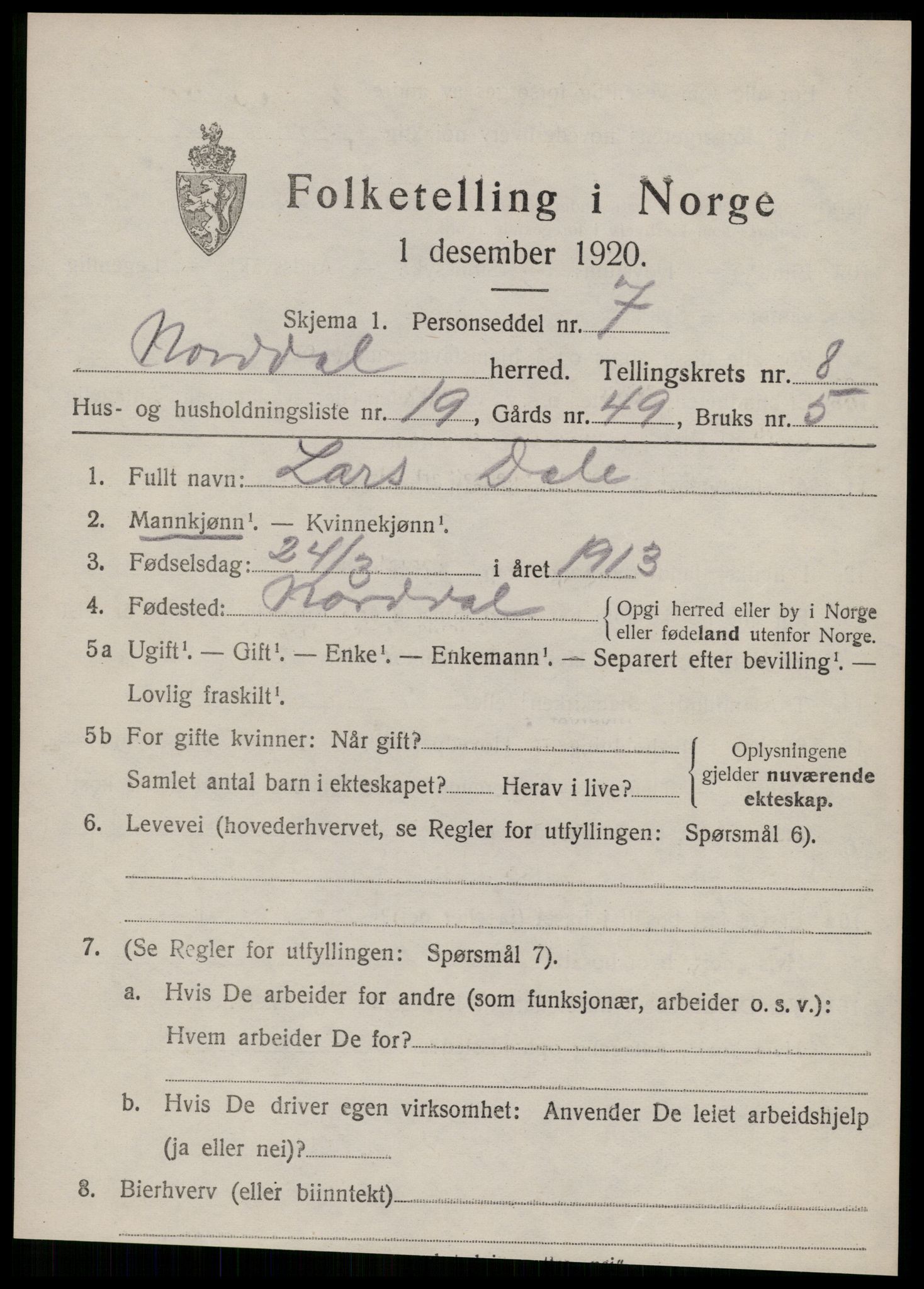 SAT, 1920 census for Norddal, 1920, p. 4231