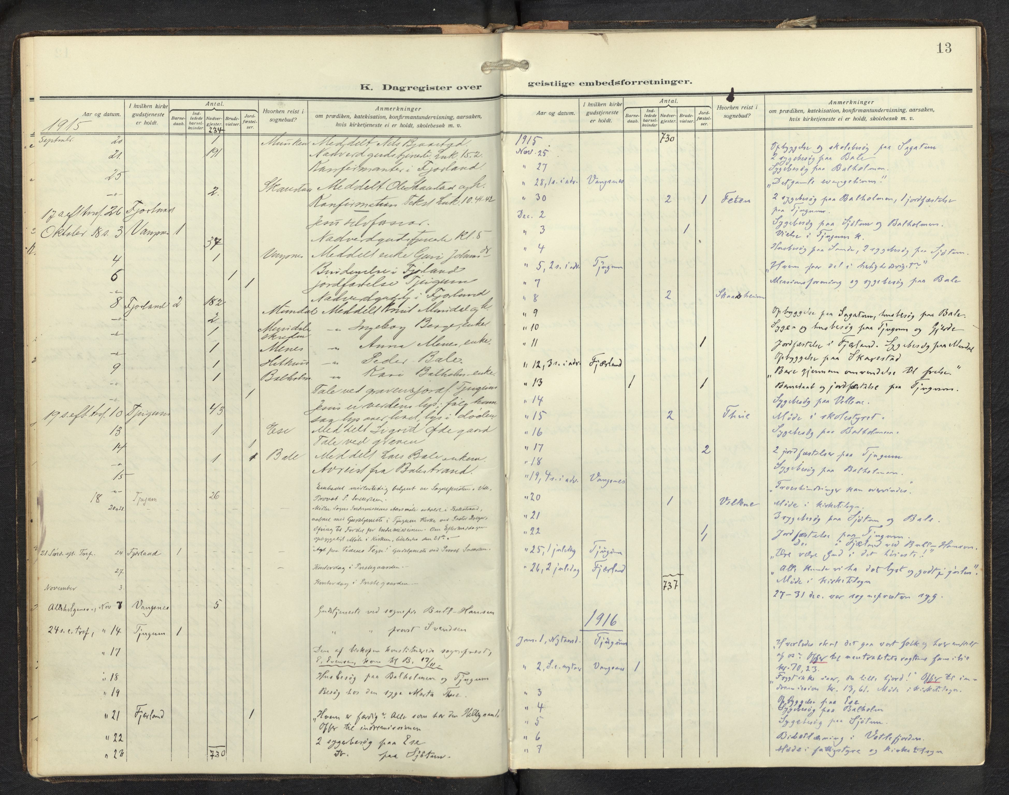 Balestrand sokneprestembete, AV/SAB-A-79601/H/Haa/Haag/L0002: Diary records no. G 2, 1912-1937, p. 12b-13a