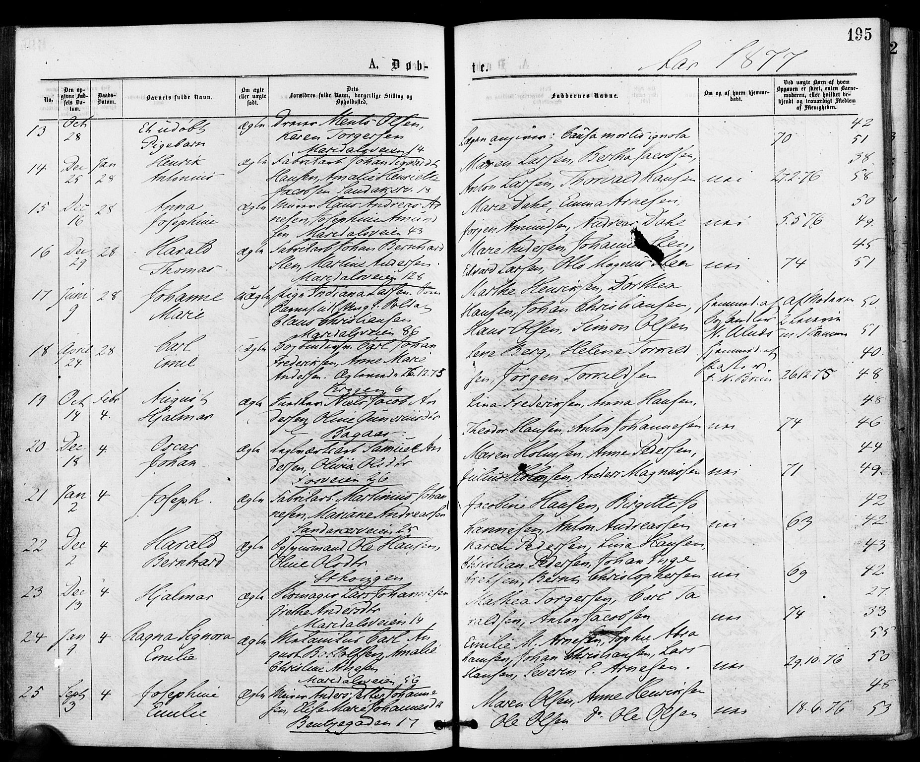 Gamle Aker prestekontor Kirkebøker, AV/SAO-A-10617a/F/L0004: Parish register (official) no. 4, 1872-1879, p. 195