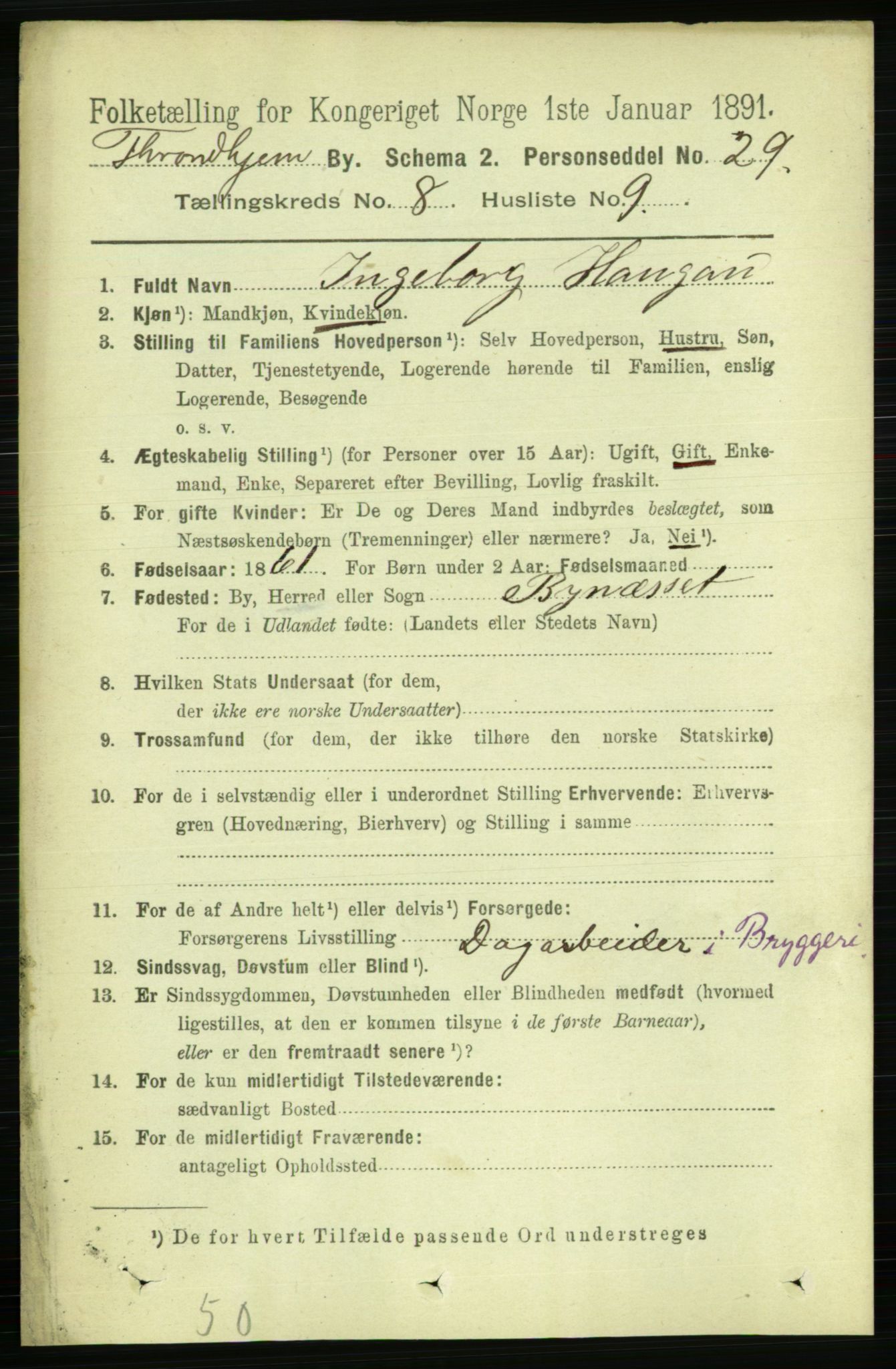 RA, 1891 census for 1601 Trondheim, 1891, p. 6885