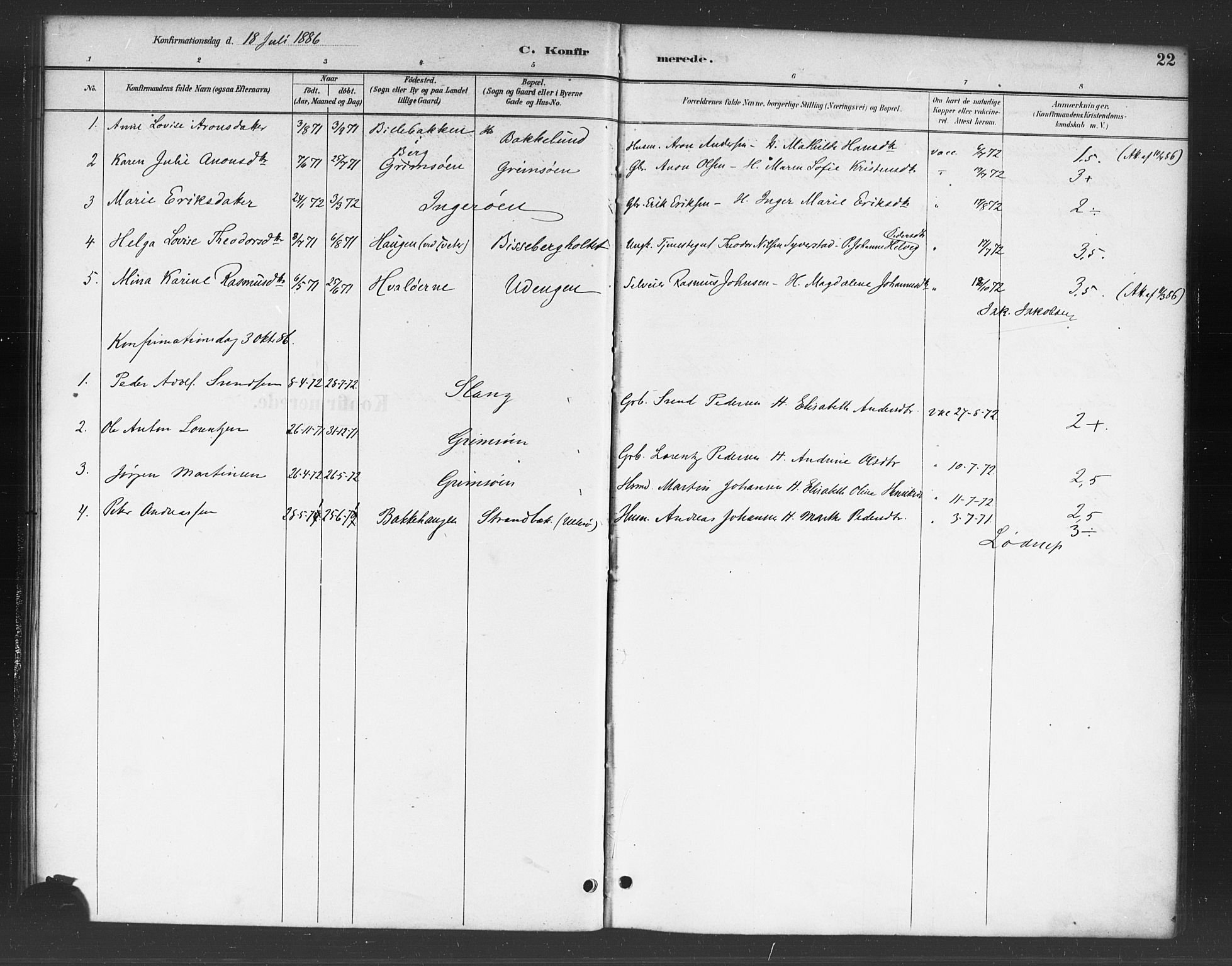 Skjeberg prestekontor Kirkebøker, SAO/A-10923/F/Fc/L0001: Parish register (official) no. III 1, 1886-1897, p. 22
