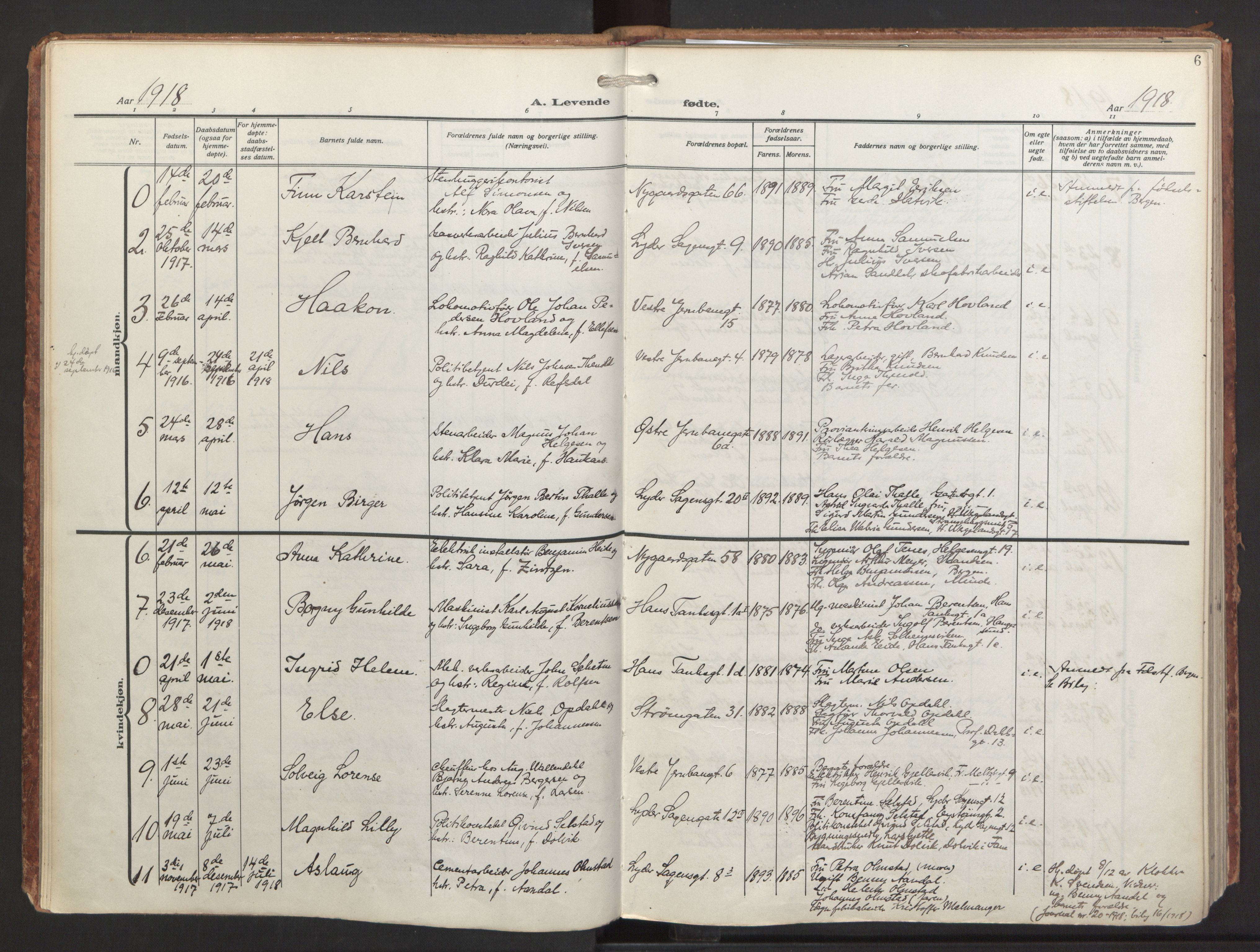 St. Jacob sokneprestembete, AV/SAB-A-78001/H/Haa/L0001: Parish register (official) no. A 1, 1917-1952, p. 6