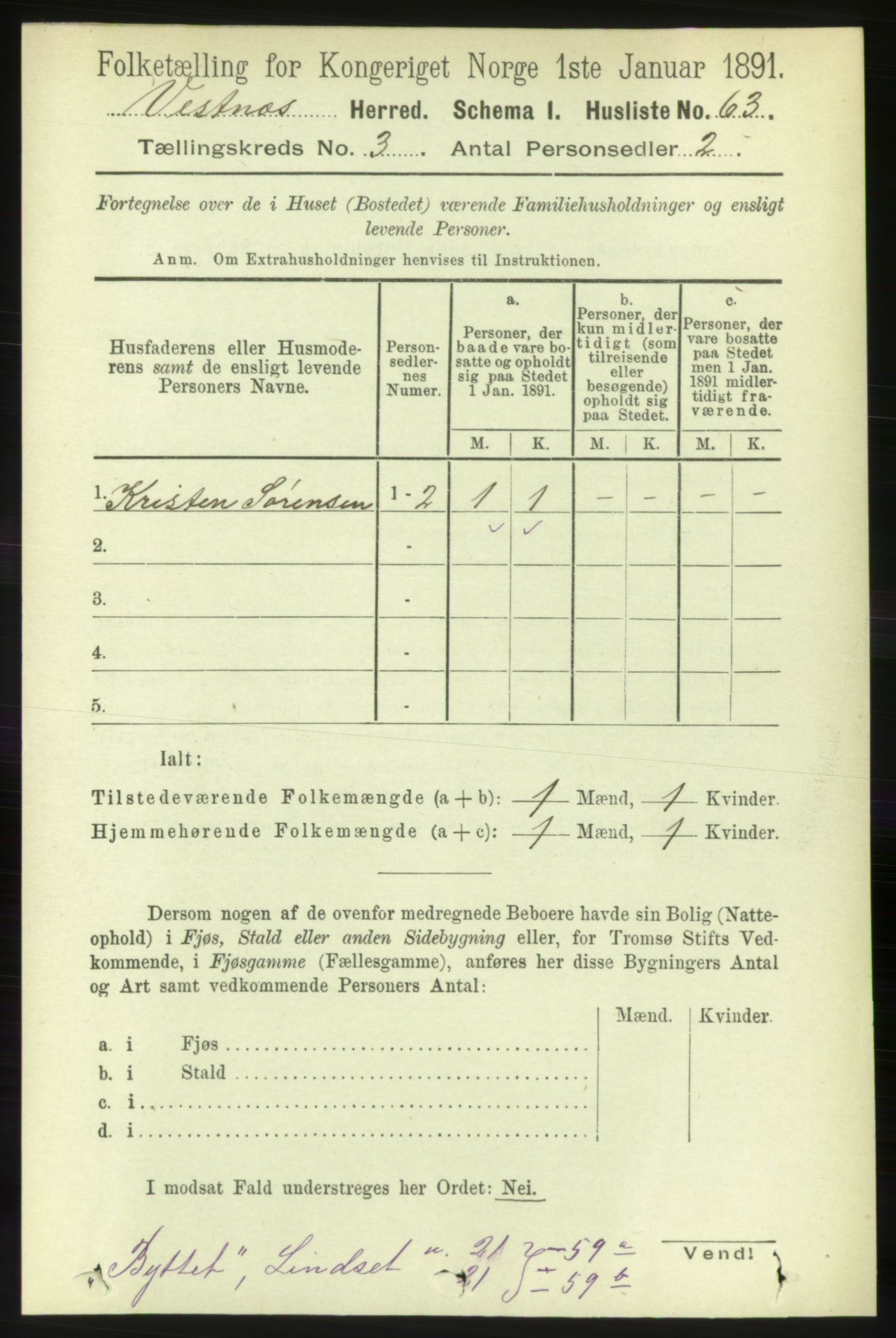 RA, 1891 census for 1535 Vestnes, 1891, p. 870