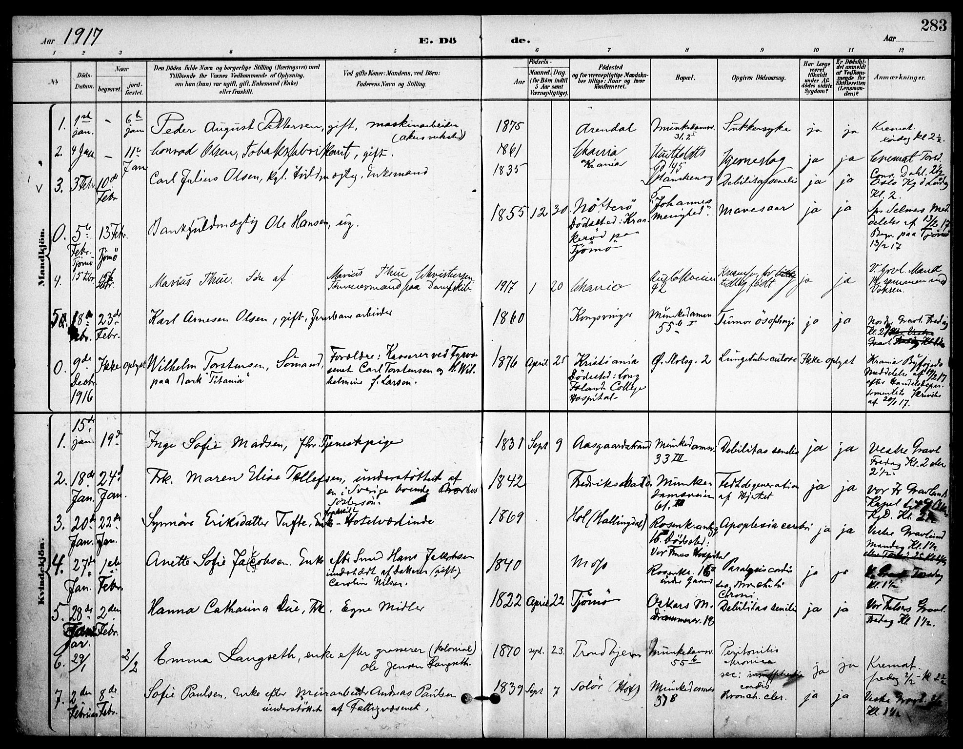 Johannes prestekontor Kirkebøker, AV/SAO-A-10852/F/Fa/L0008: Parish register (official) no. 8, 1897-1917, p. 283