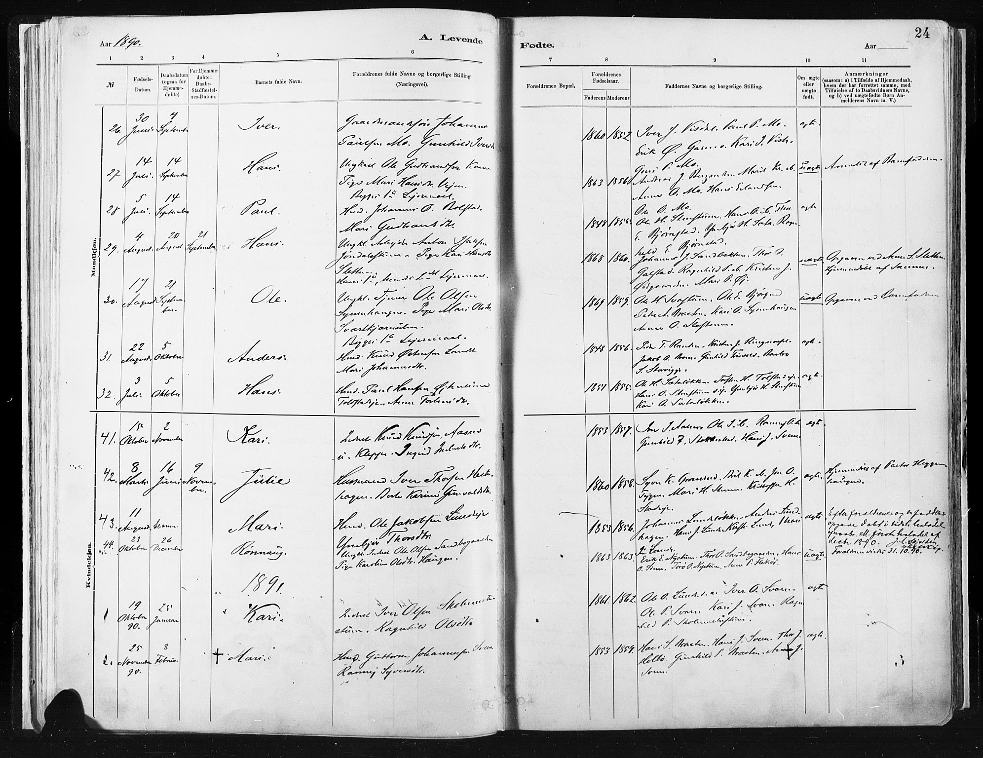 Vågå prestekontor, SAH/PREST-076/H/Ha/Haa/L0009: Parish register (official) no. 9, 1886-1904, p. 24