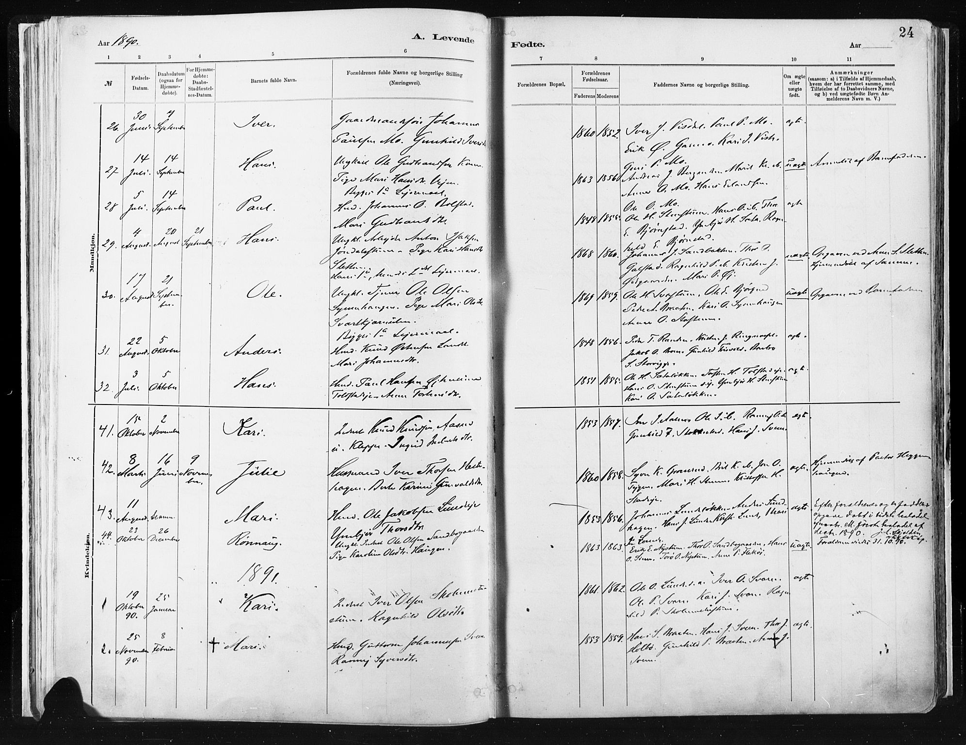 Vågå prestekontor, AV/SAH-PREST-076/H/Ha/Haa/L0009: Parish register (official) no. 9, 1886-1904, p. 24