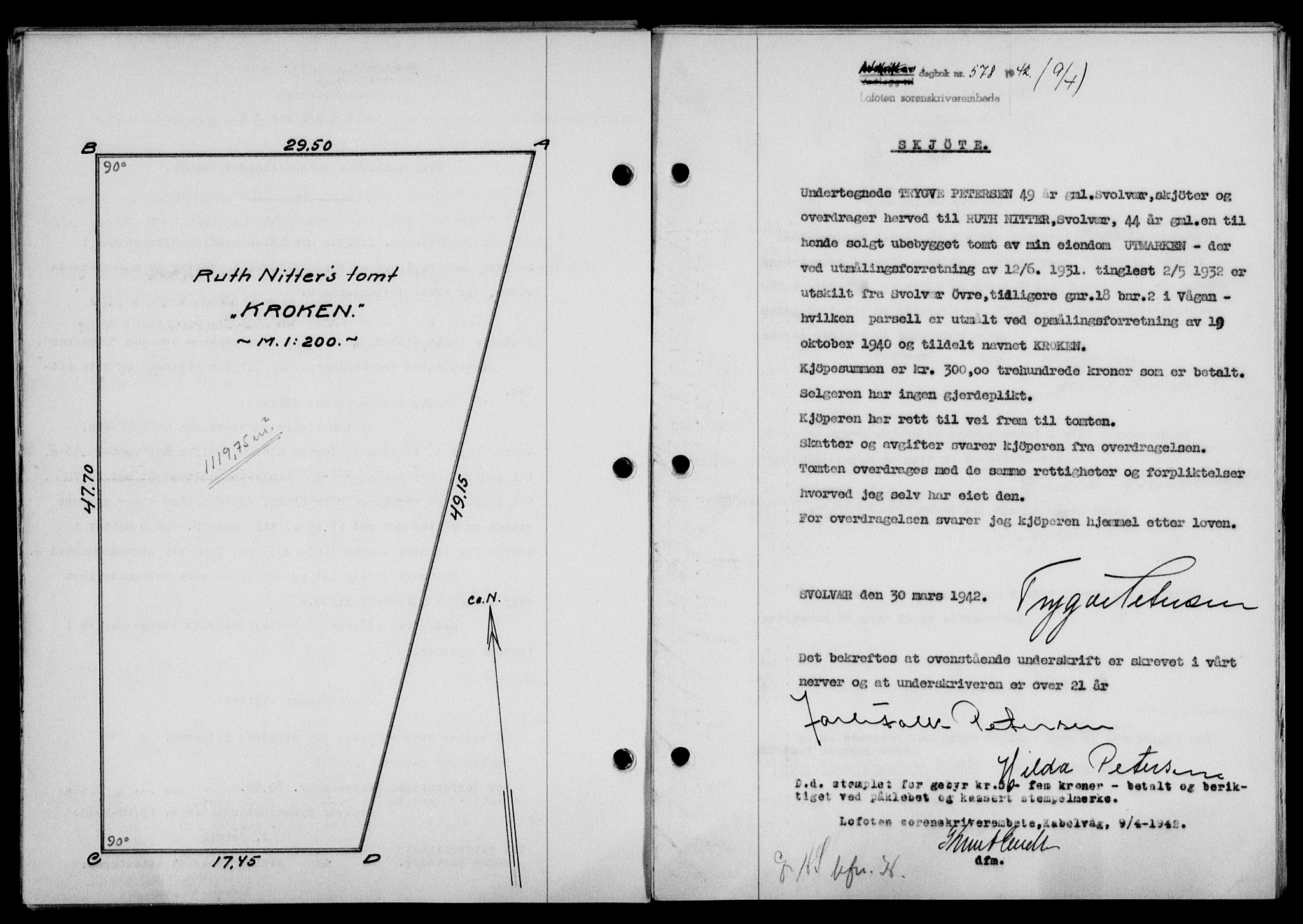 Lofoten sorenskriveri, SAT/A-0017/1/2/2C/L0009a: Mortgage book no. 9a, 1941-1942, Diary no: : 578/1942