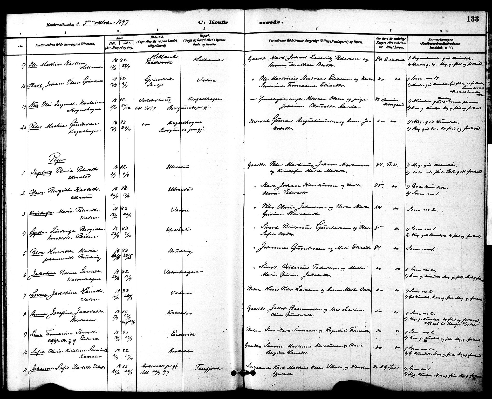 Ministerialprotokoller, klokkerbøker og fødselsregistre - Møre og Romsdal, SAT/A-1454/525/L0374: Parish register (official) no. 525A04, 1880-1899, p. 133