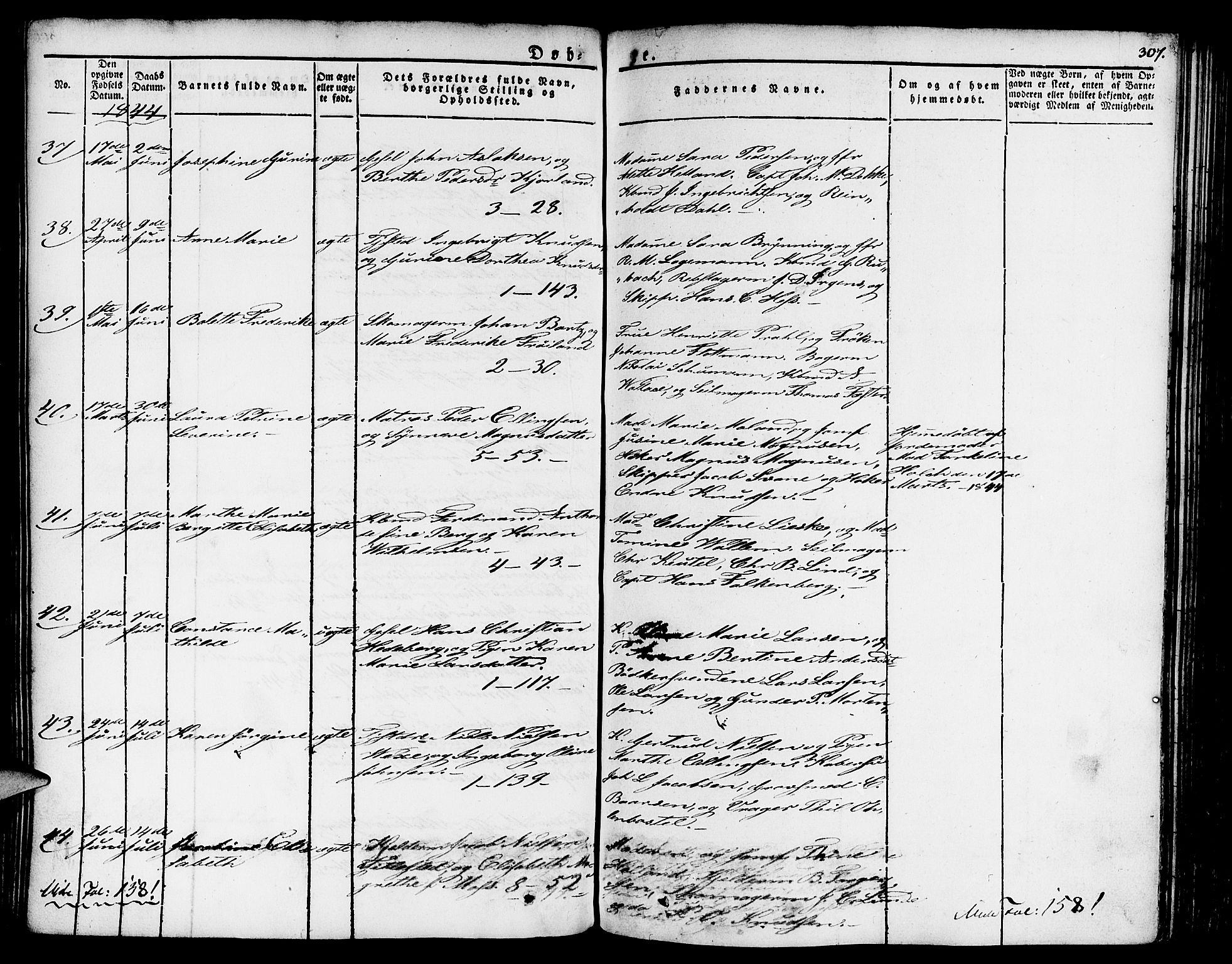 Nykirken Sokneprestembete, AV/SAB-A-77101/H/Haa/L0012: Parish register (official) no. A 12, 1821-1844, p. 307