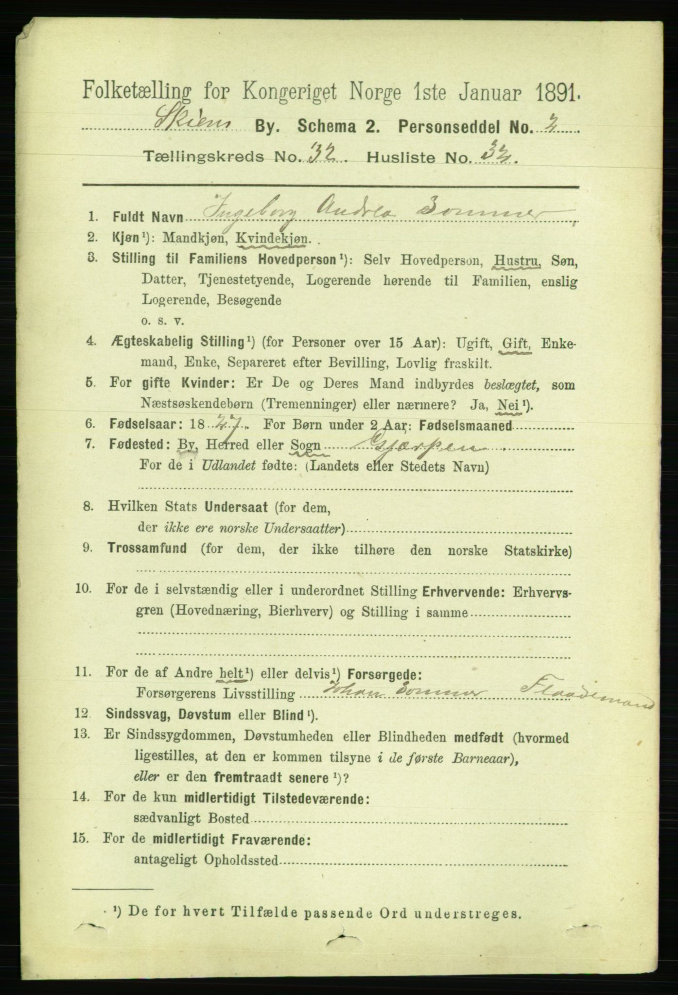 RA, 1891 census for 0806 Skien, 1891, p. 7471