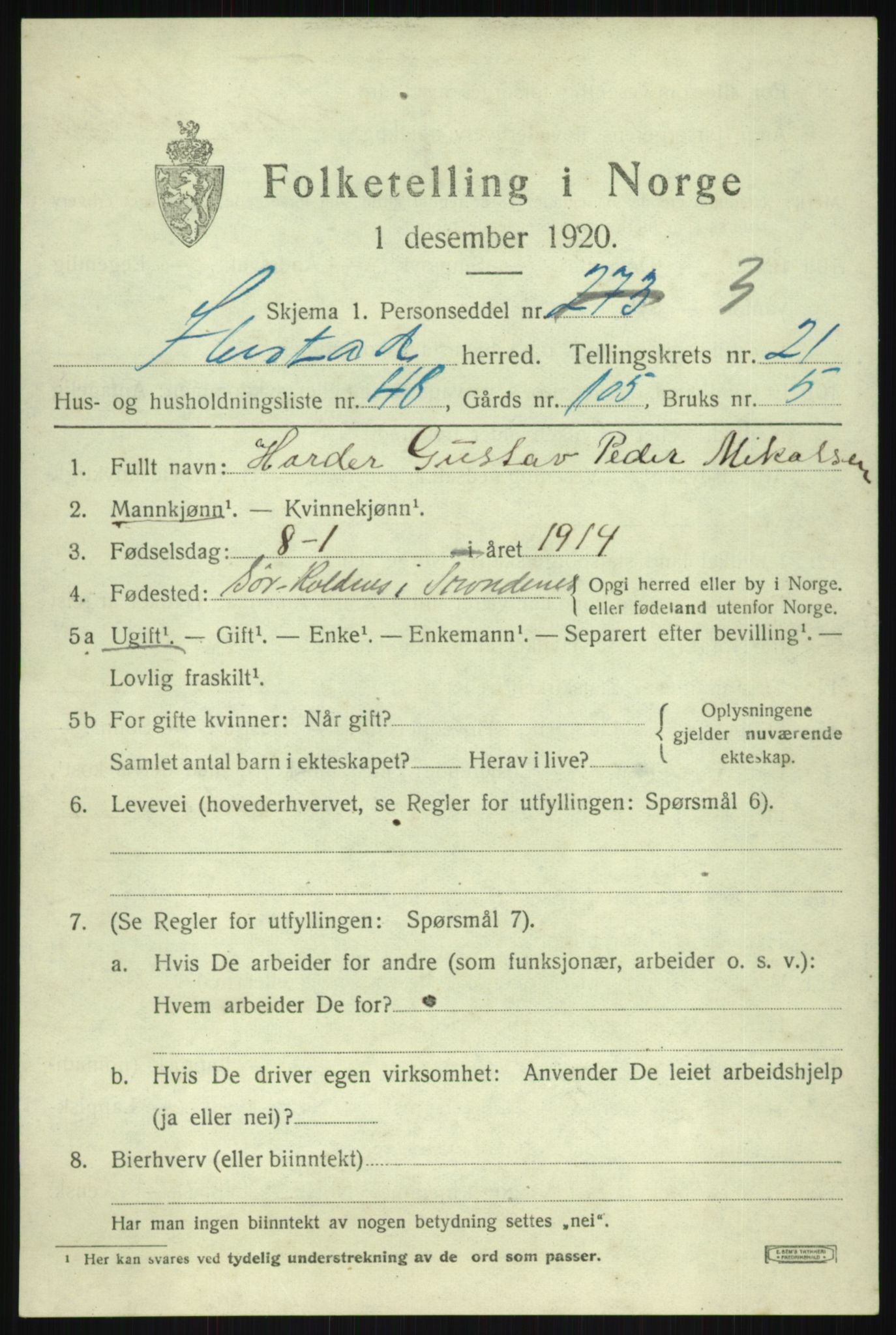 SATØ, 1920 census for Ibestad, 1920, p. 12340