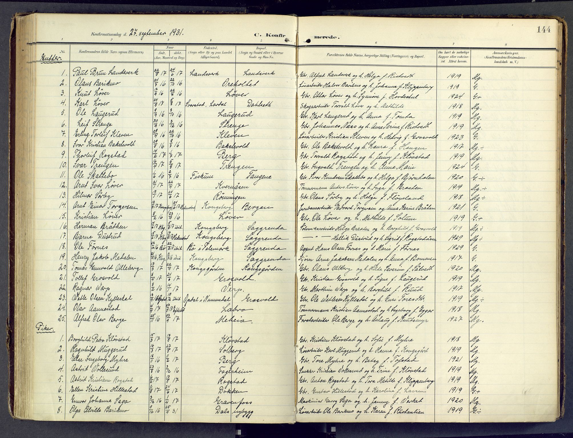 Sandsvær kirkebøker, SAKO/A-244/F/Fd/L0002: Parish register (official) no. IV 2, 1906-1943, p. 144
