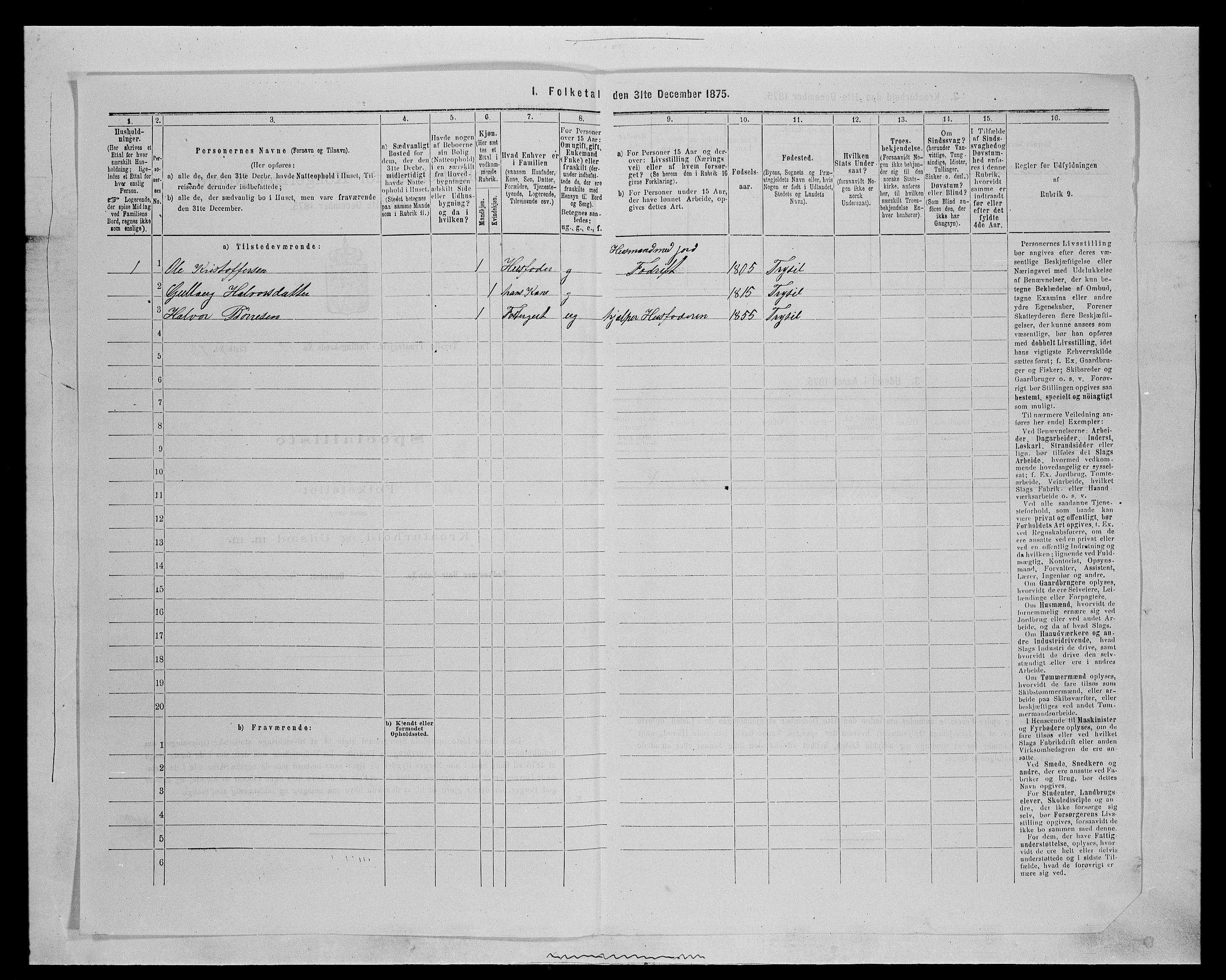 SAH, 1875 census for 0428P Trysil, 1875, p. 1132