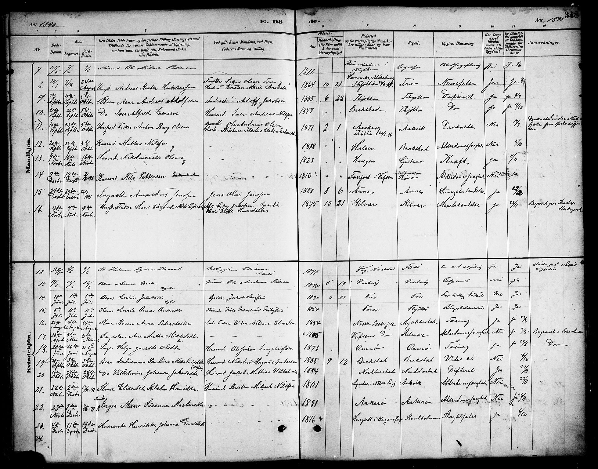 Ministerialprotokoller, klokkerbøker og fødselsregistre - Nordland, AV/SAT-A-1459/817/L0268: Parish register (copy) no. 817C03, 1884-1920, p. 348