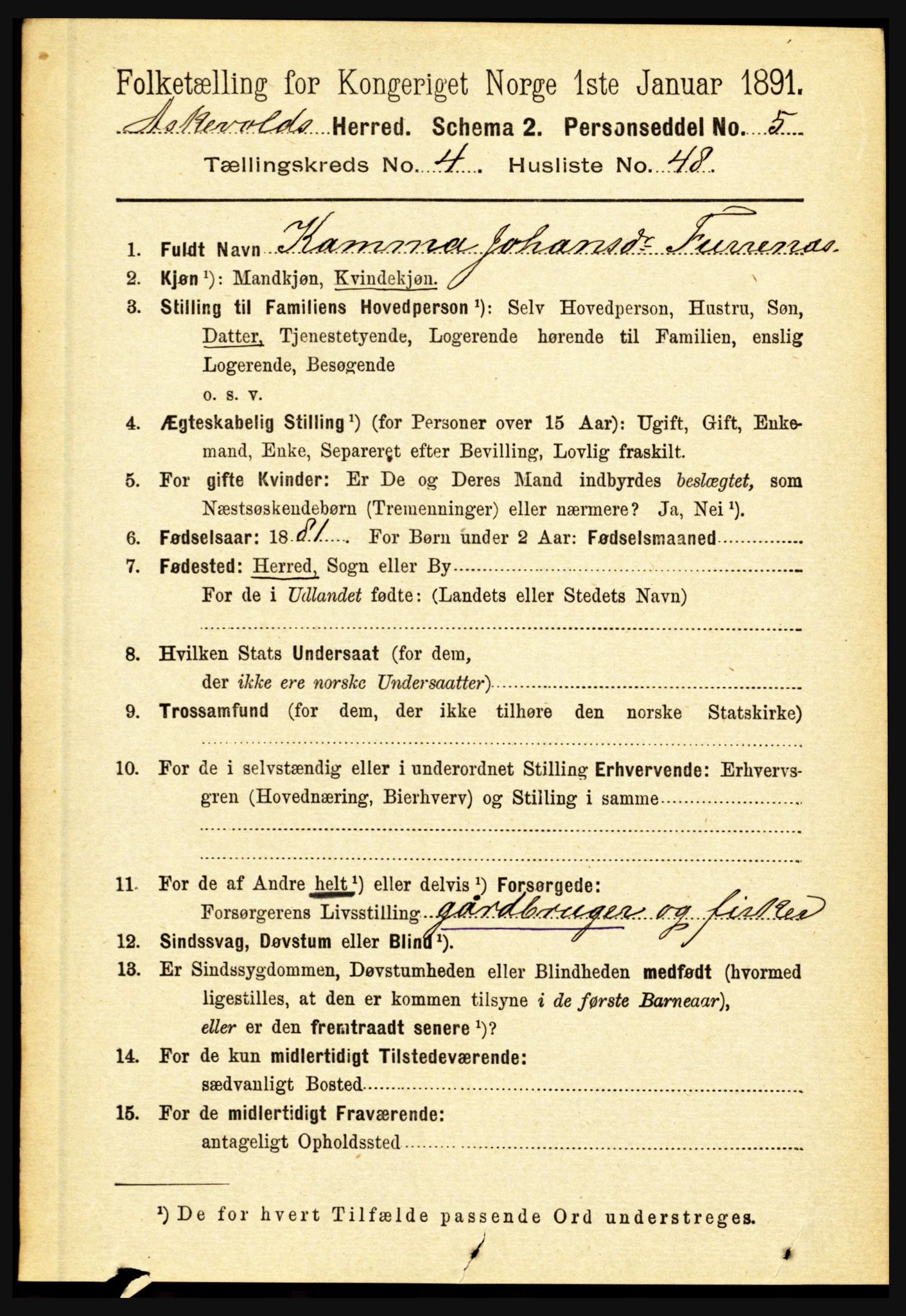 RA, 1891 census for 1428 Askvoll, 1891, p. 1474