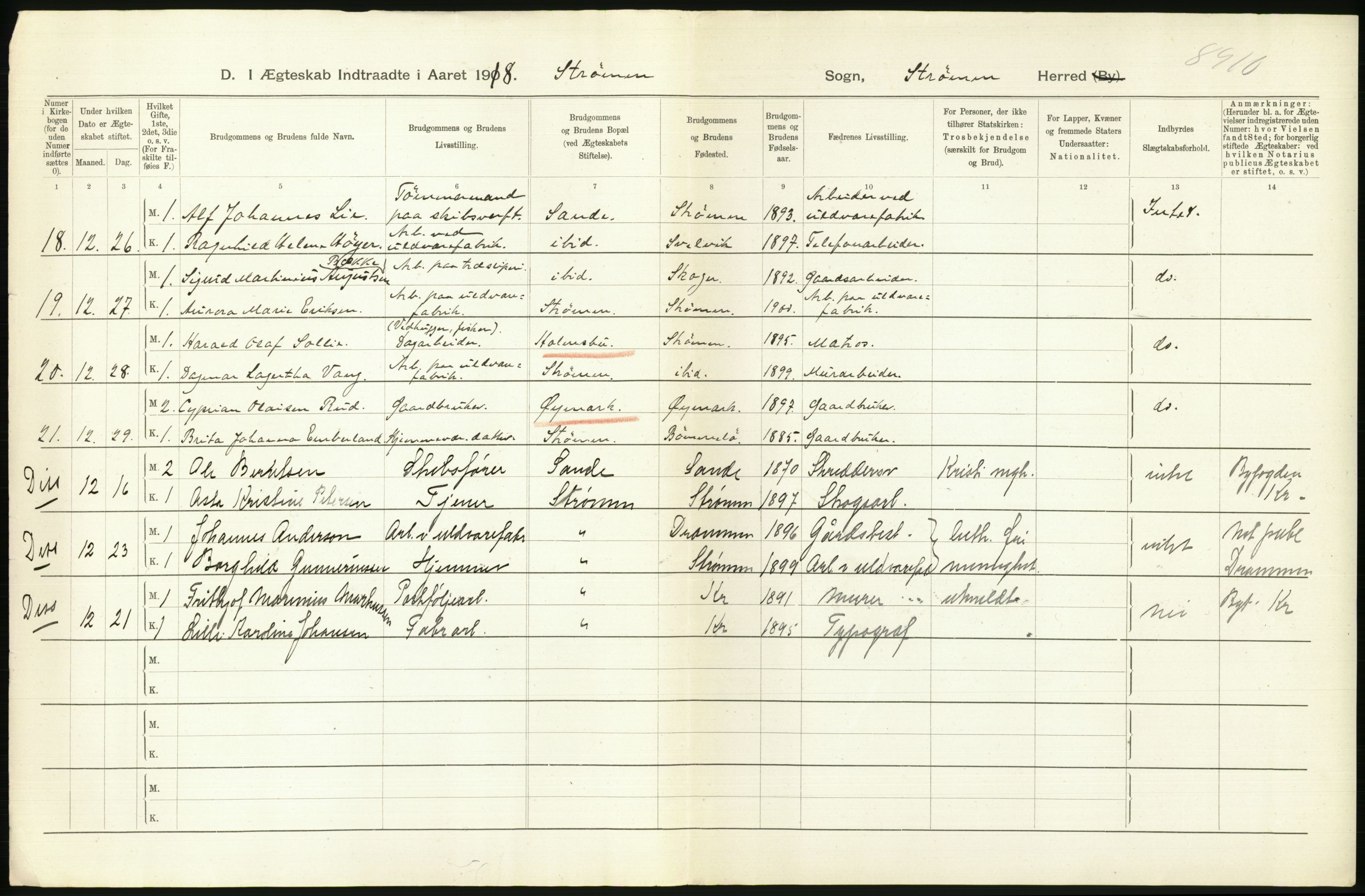 Statistisk sentralbyrå, Sosiodemografiske emner, Befolkning, RA/S-2228/D/Df/Dfb/Dfbh/L0022: Vestfold fylke: Gifte, dødfødte. Bygder og byer., 1918, p. 8