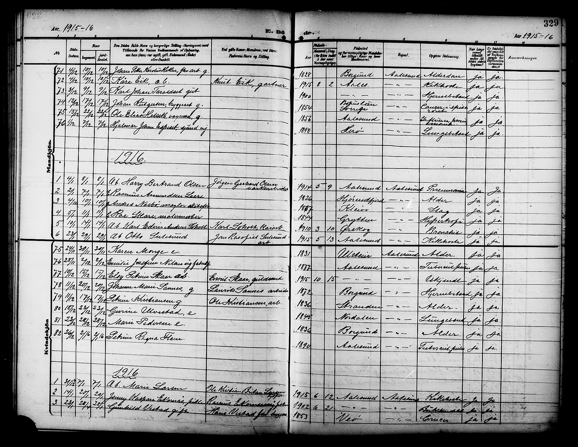 Ministerialprotokoller, klokkerbøker og fødselsregistre - Møre og Romsdal, AV/SAT-A-1454/529/L0470: Parish register (copy) no. 529C07, 1907-1917, p. 329