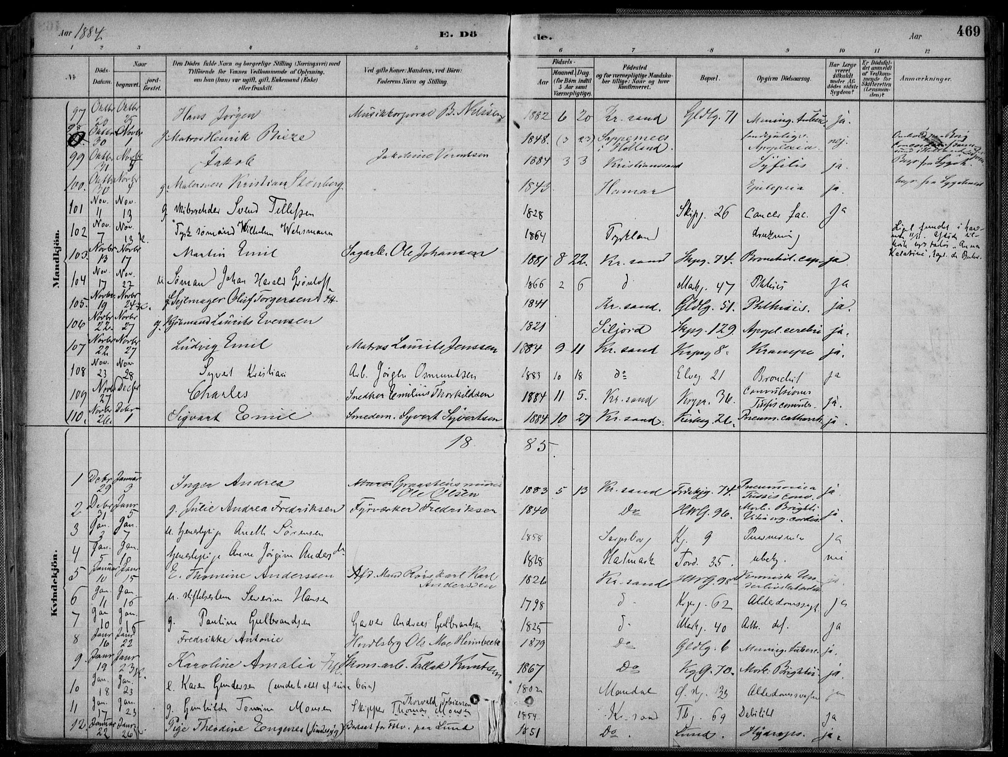 Kristiansand domprosti, SAK/1112-0006/F/Fa/L0017: Parish register (official) no. A 16B, 1880-1890, p. 469