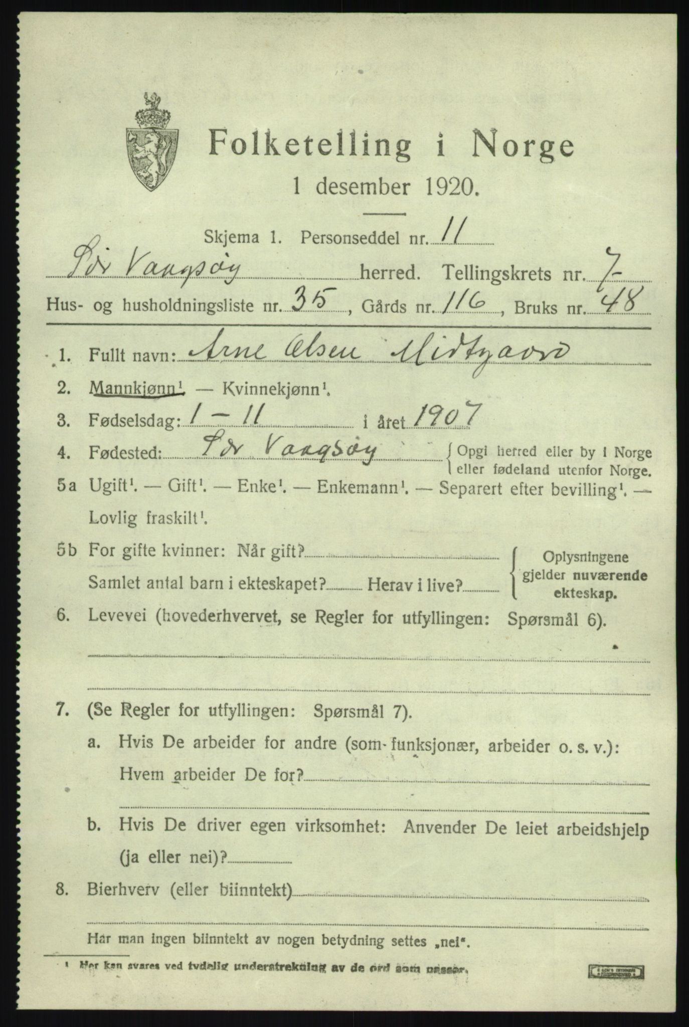 SAB, 1920 census for Sør-Vågsøy, 1920, p. 4778