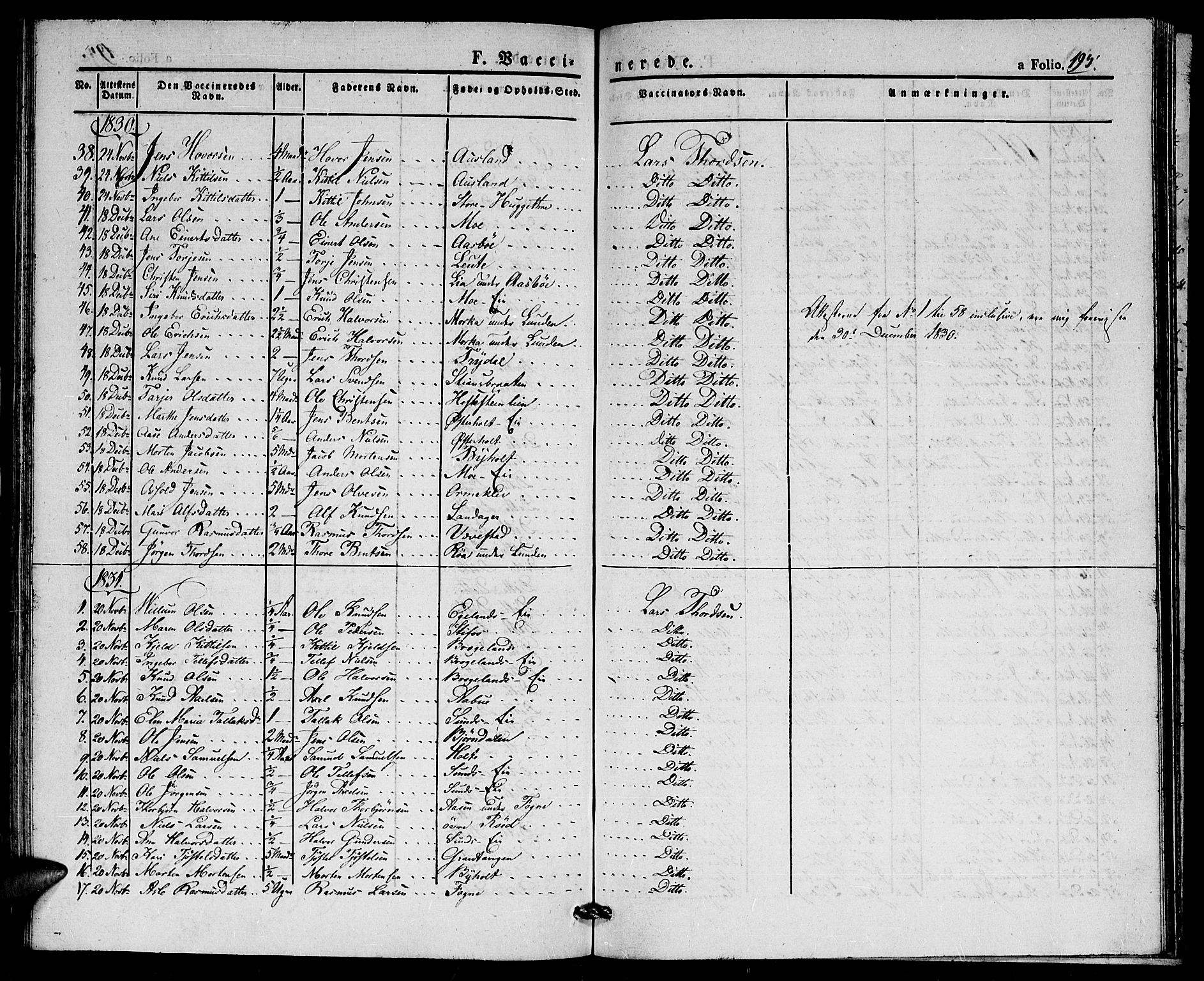 Gjerstad sokneprestkontor, SAK/1111-0014/F/Fa/Faa/L0005: Parish register (official) no. A 5, 1829-1841, p. 195