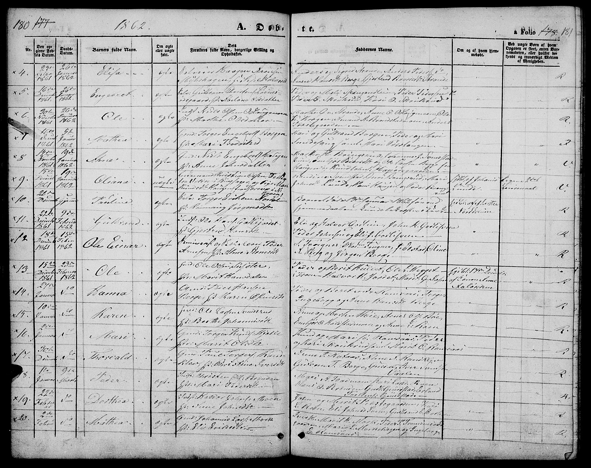 Ringebu prestekontor, SAH/PREST-082/H/Ha/Hab/L0003: Parish register (copy) no. 3, 1854-1866, p. 180-181