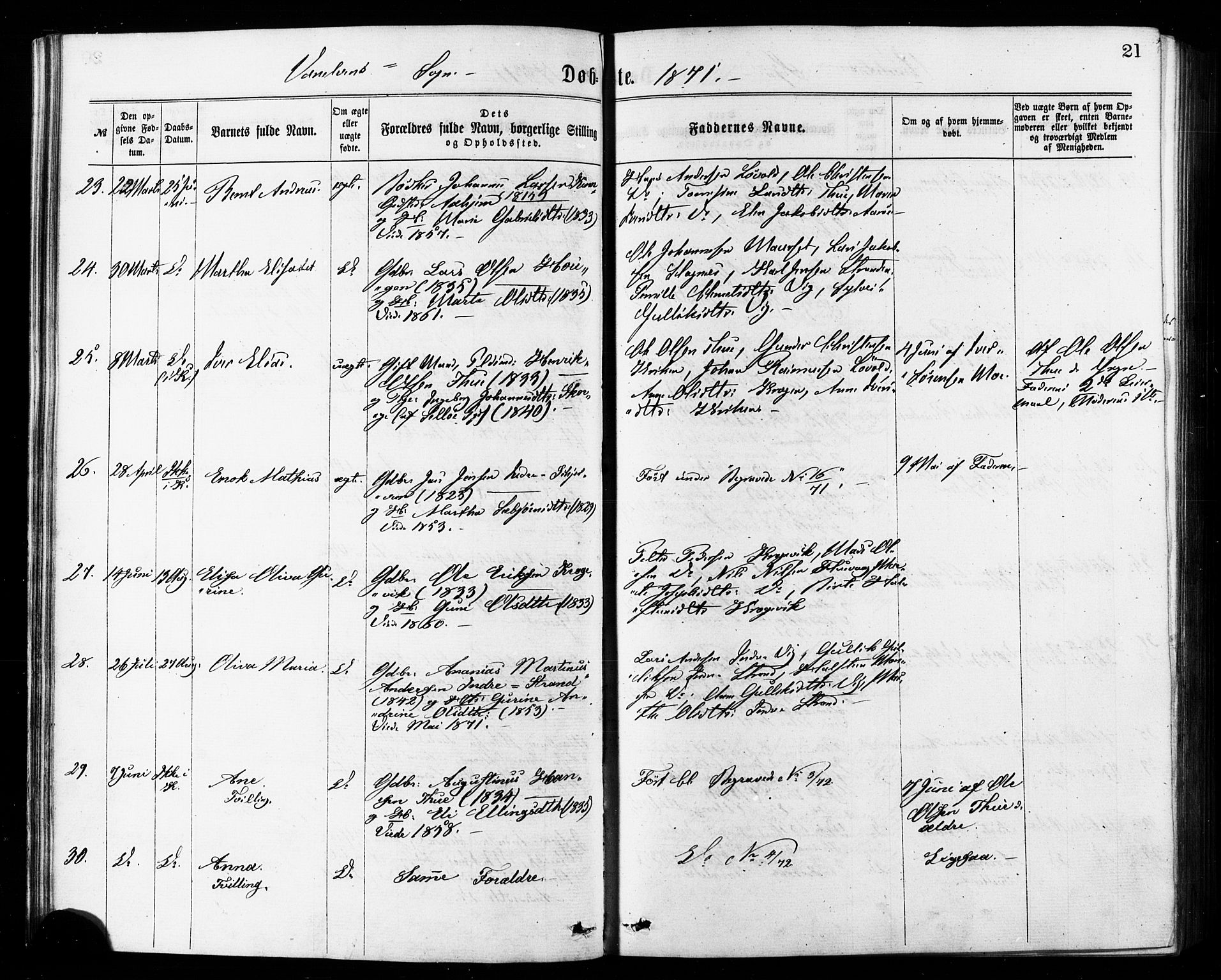 Ministerialprotokoller, klokkerbøker og fødselsregistre - Møre og Romsdal, AV/SAT-A-1454/501/L0007: Parish register (official) no. 501A07, 1868-1884, p. 21