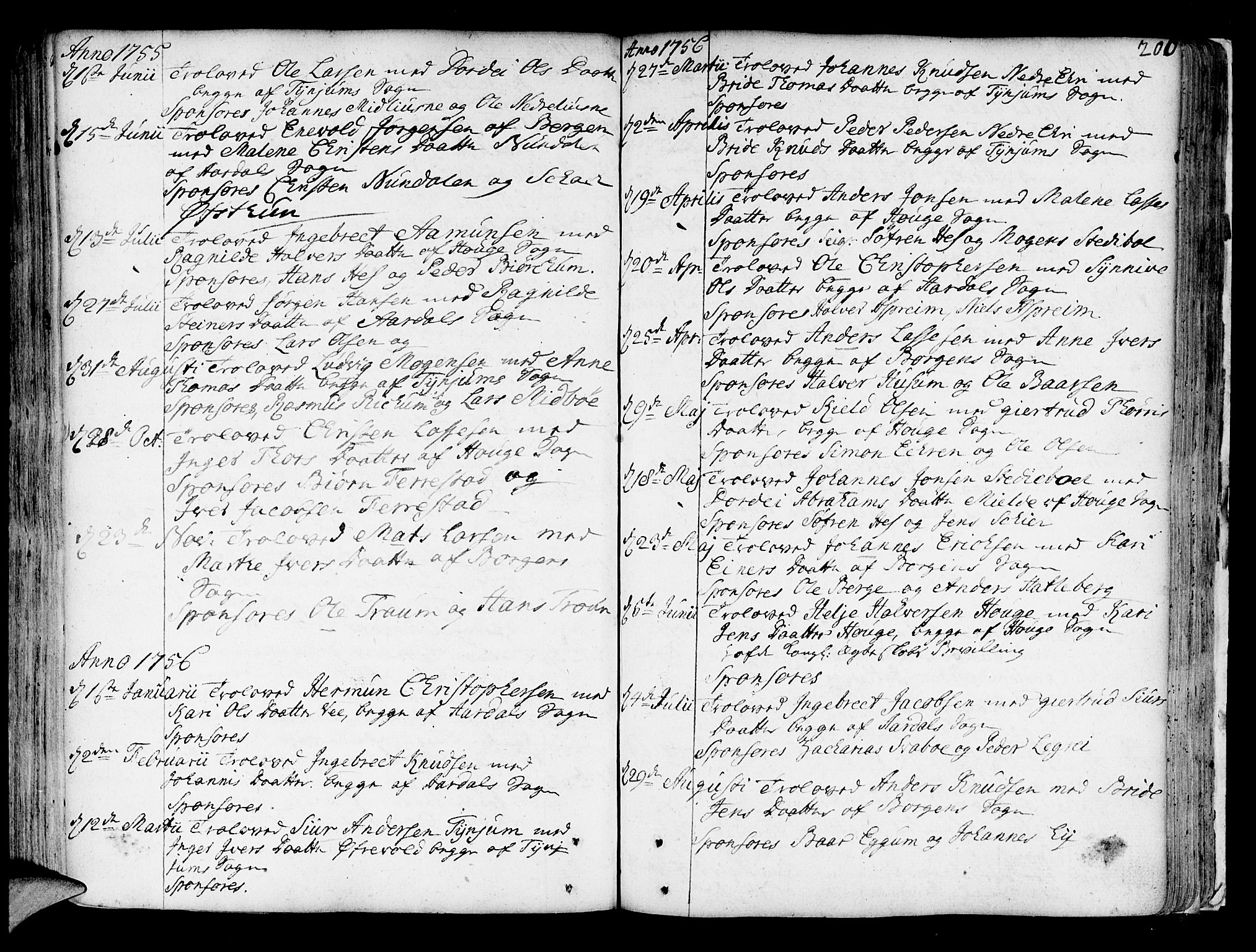 Lærdal sokneprestembete, SAB/A-81201: Parish register (official) no. A 2, 1752-1782, p. 200