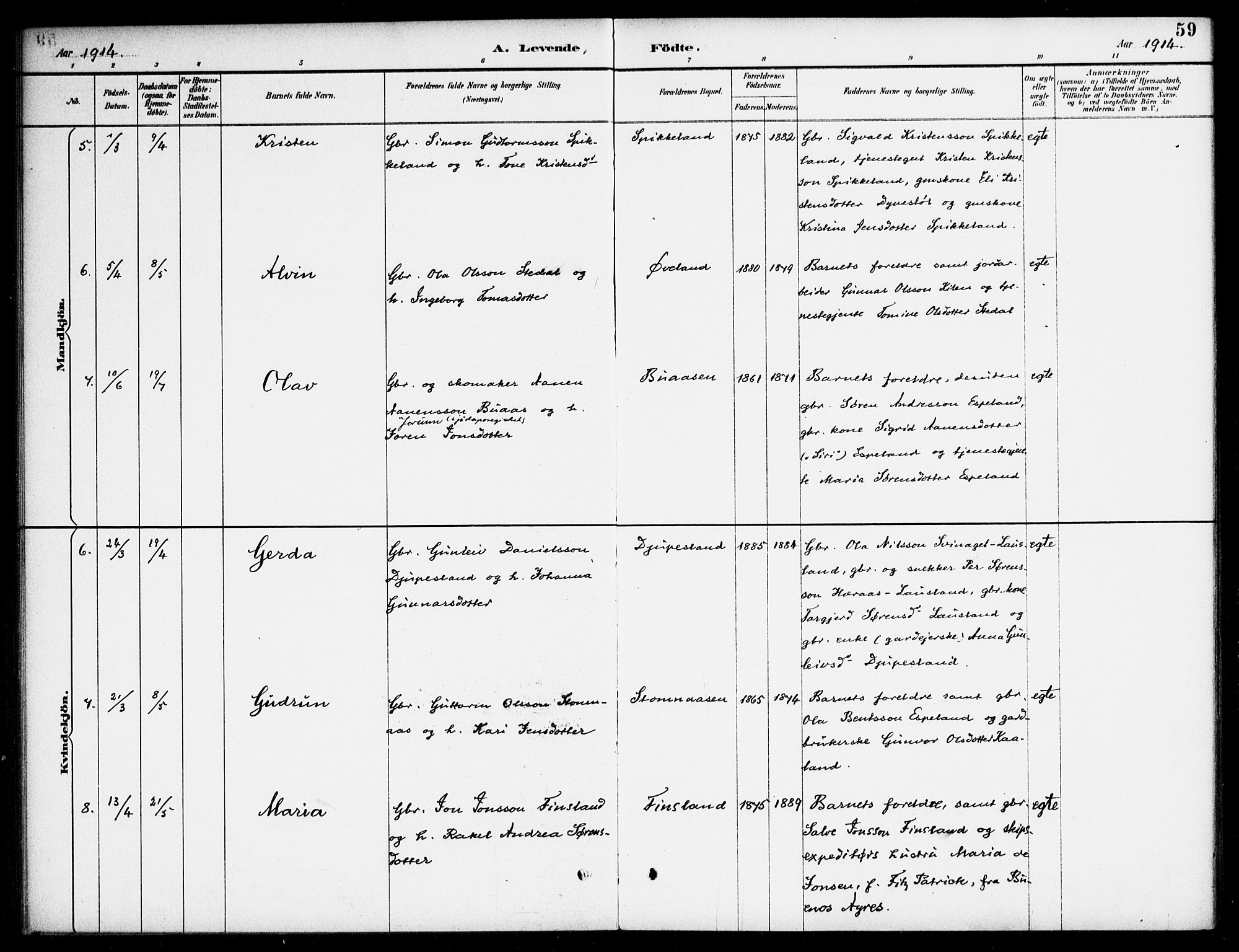 Bjelland sokneprestkontor, AV/SAK-1111-0005/F/Fa/Fab/L0004: Parish register (official) no. A 4, 1887-1920, p. 59