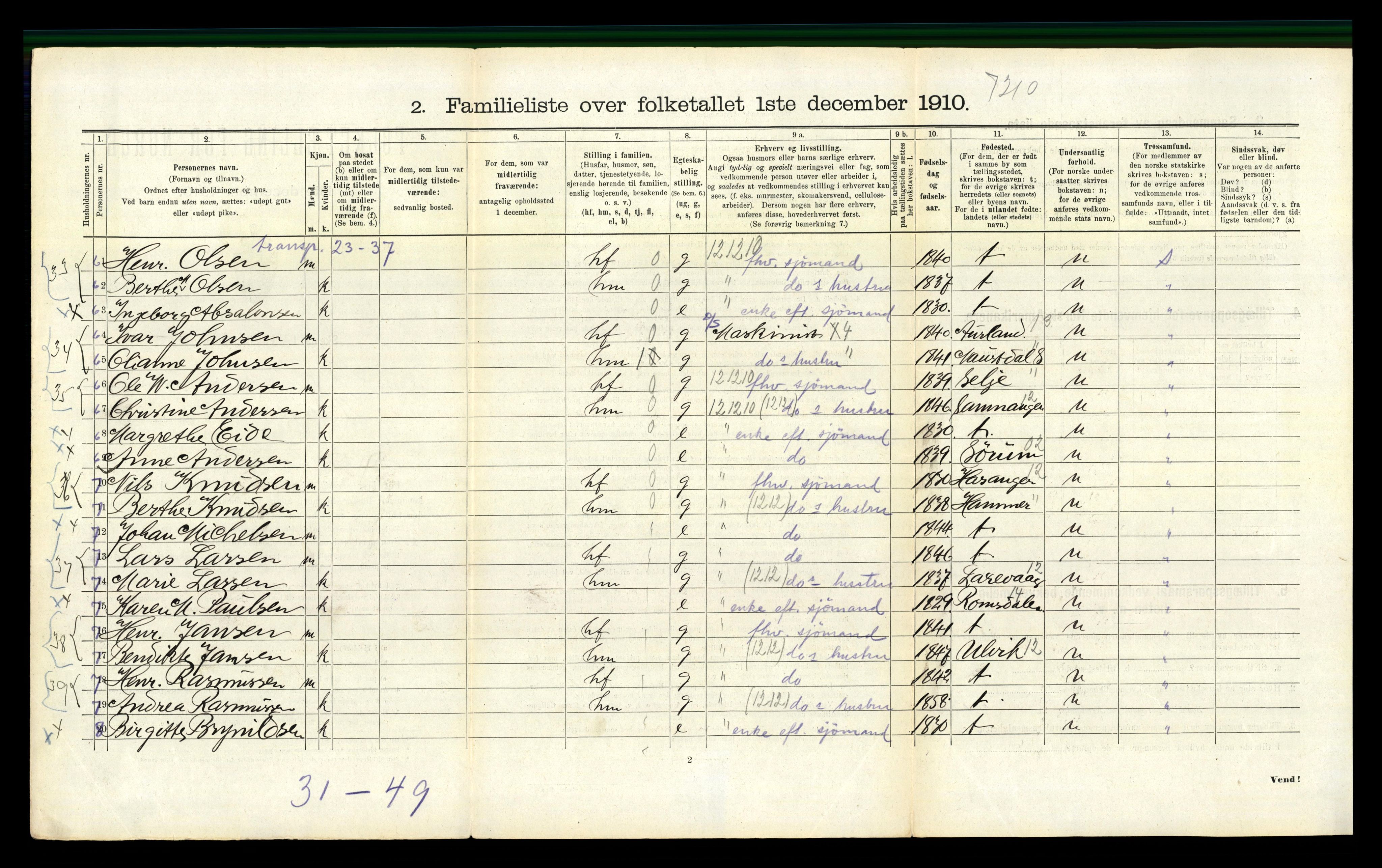 RA, 1910 census for Bergen, 1910, p. 10916