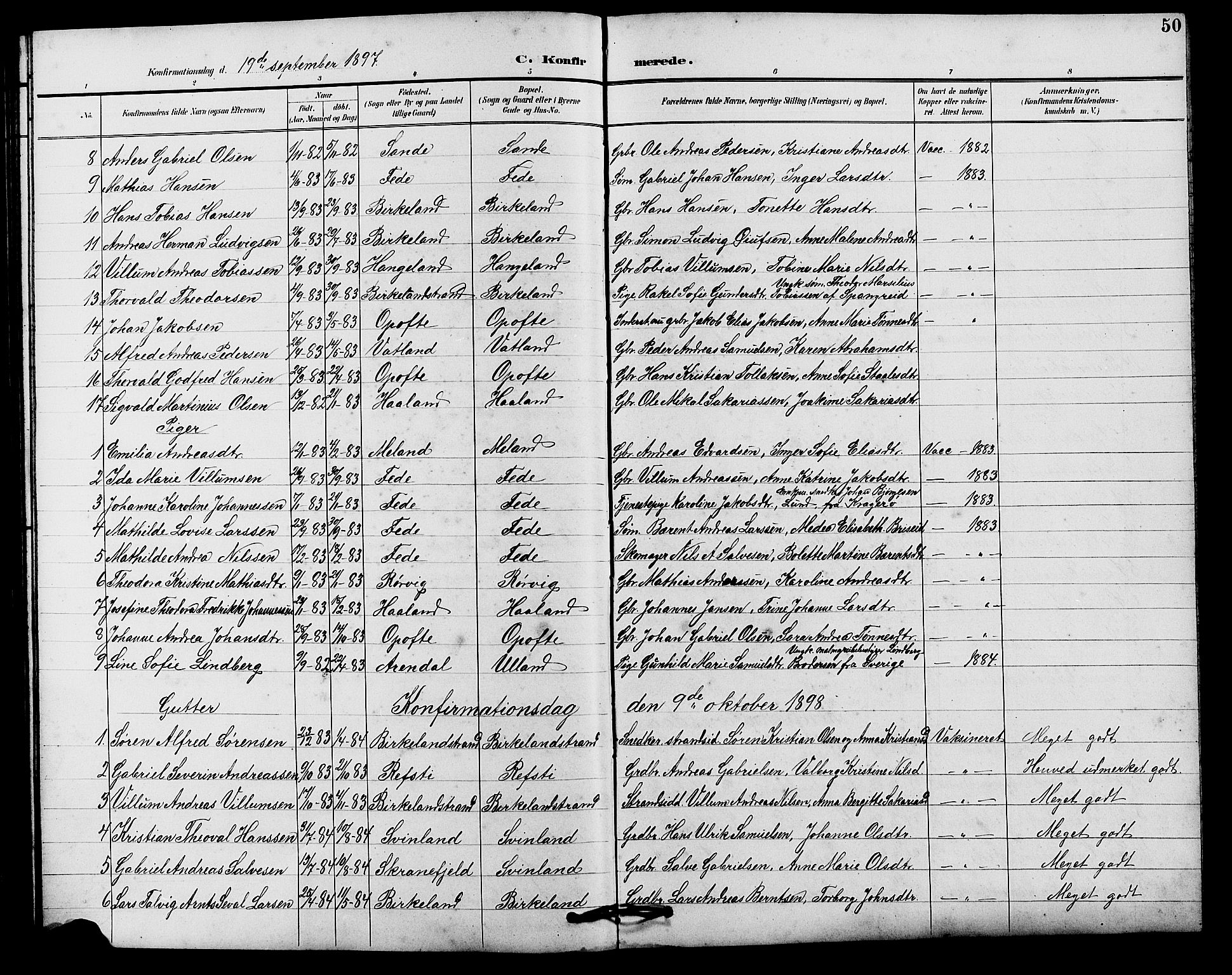 Kvinesdal sokneprestkontor, AV/SAK-1111-0026/F/Fb/Fba/L0004: Parish register (copy) no. B 4, 1894-1909, p. 50