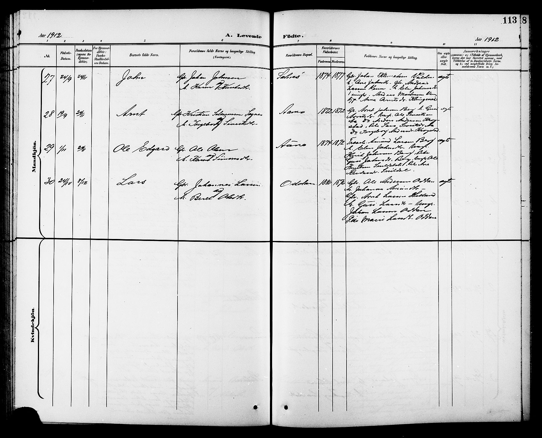 Ministerialprotokoller, klokkerbøker og fødselsregistre - Sør-Trøndelag, SAT/A-1456/630/L0505: Parish register (copy) no. 630C03, 1899-1914, p. 113