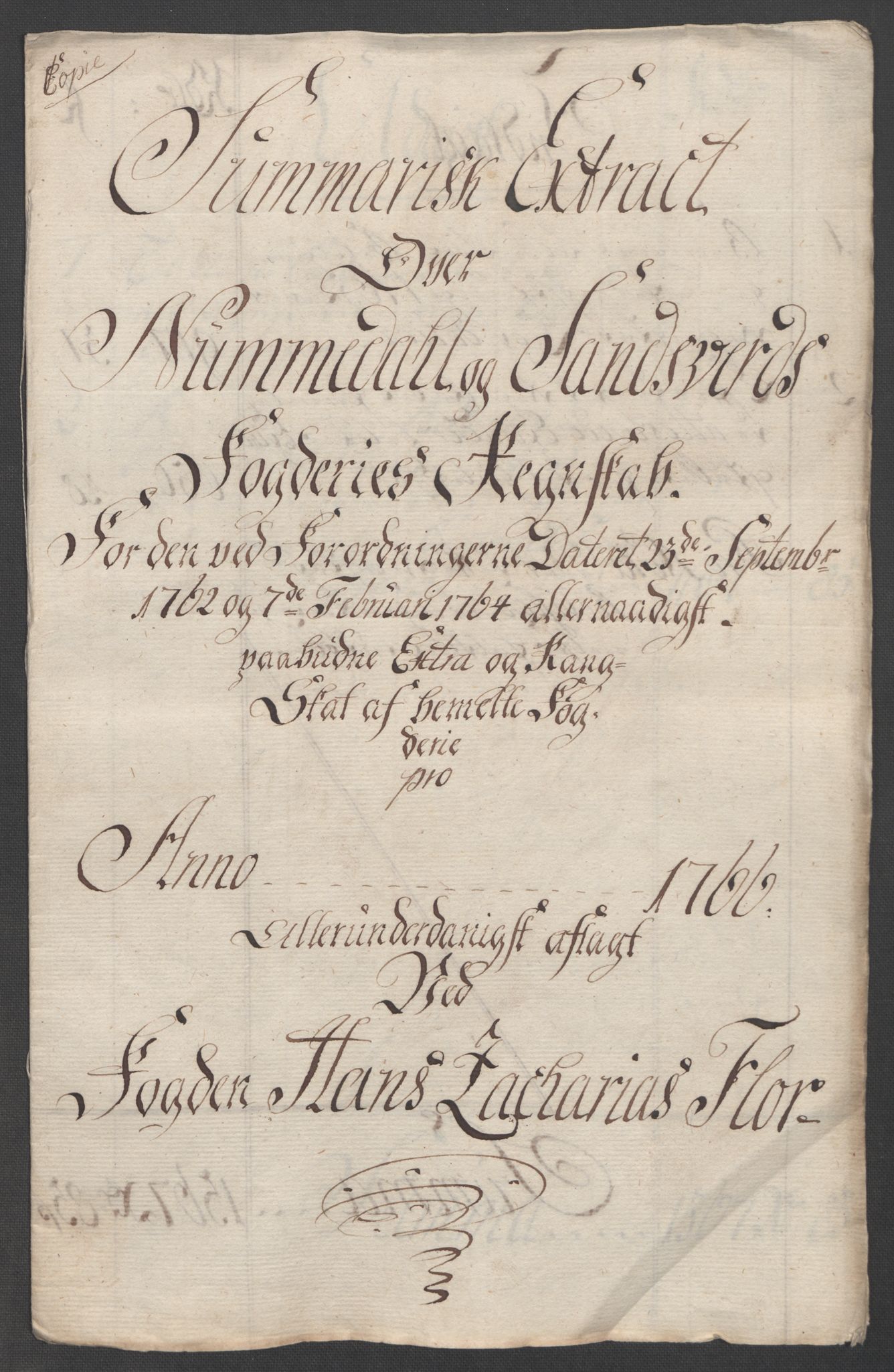 Rentekammeret inntil 1814, Reviderte regnskaper, Fogderegnskap, AV/RA-EA-4092/R24/L1672: Ekstraskatten Numedal og Sandsvær, 1762-1767, p. 294