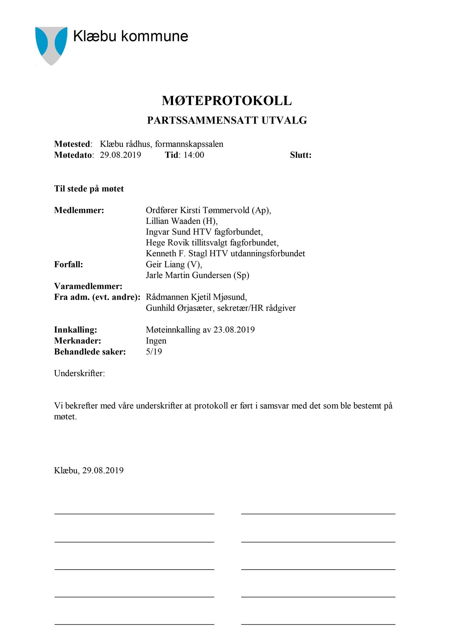 Klæbu Kommune, TRKO/KK/11-PSU/L004: Partssammensatt utvalg - Møtedokumenter, 2019, p. 31