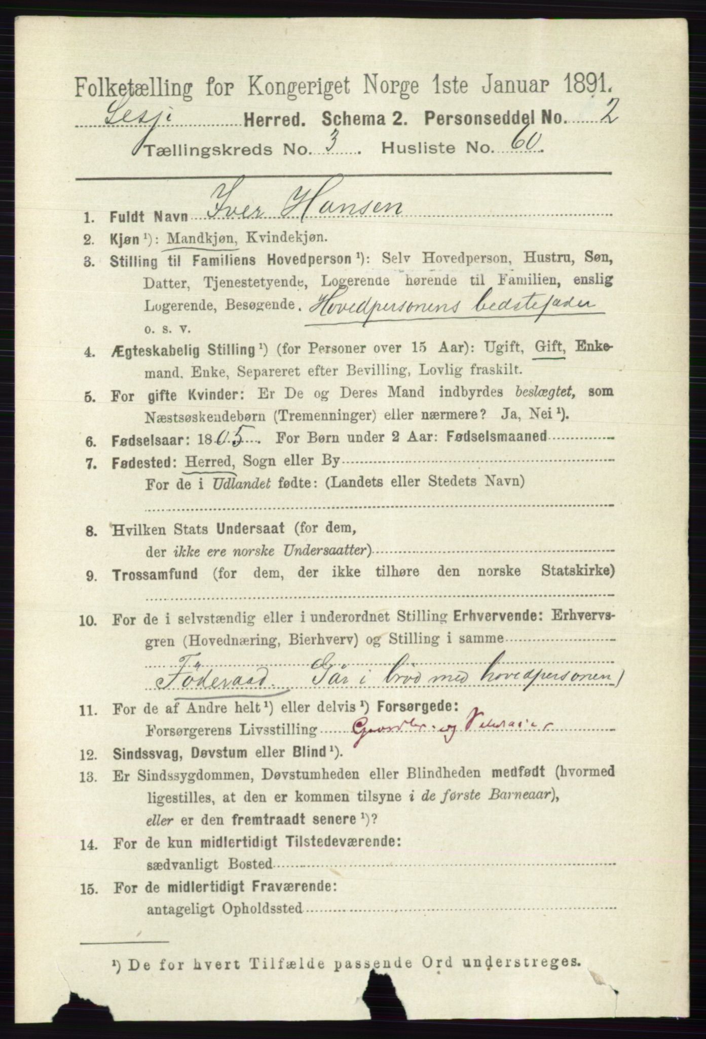 RA, 1891 census for 0512 Lesja, 1891, p. 1000