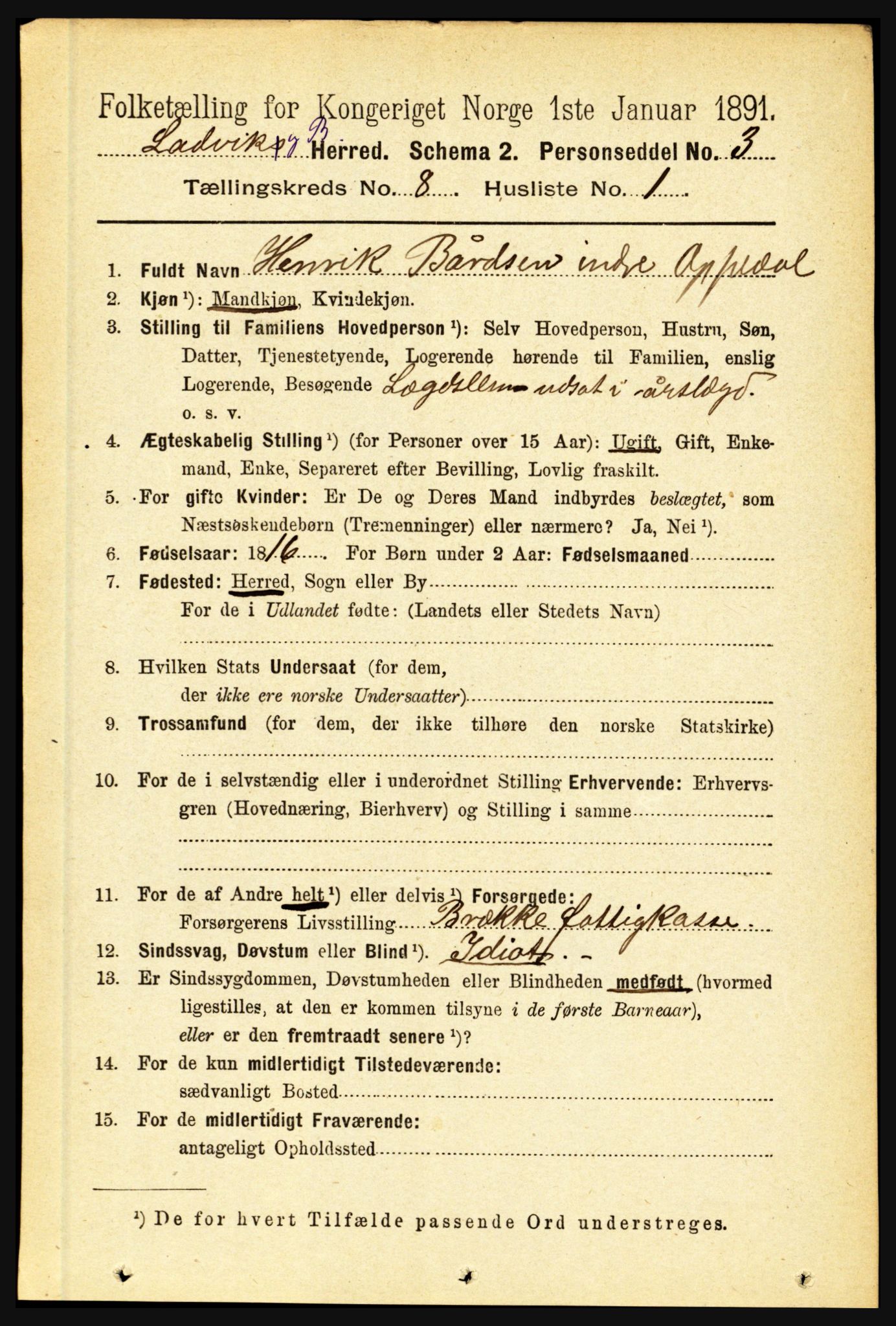 RA, 1891 census for 1415 Lavik og Brekke, 1891, p. 1503