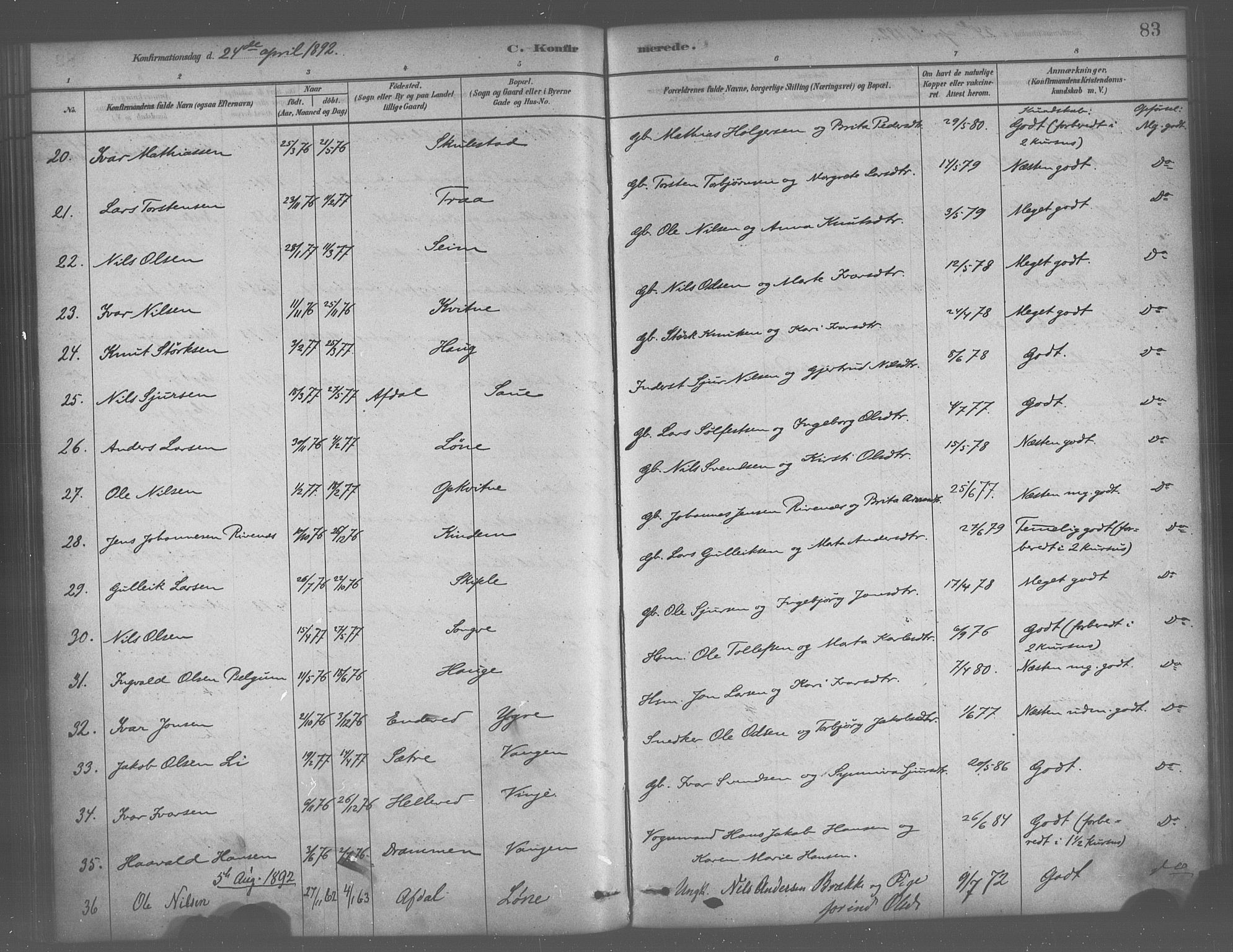 Voss sokneprestembete, AV/SAB-A-79001/H/Haa: Parish register (official) no. B 1, 1877-1899, p. 83