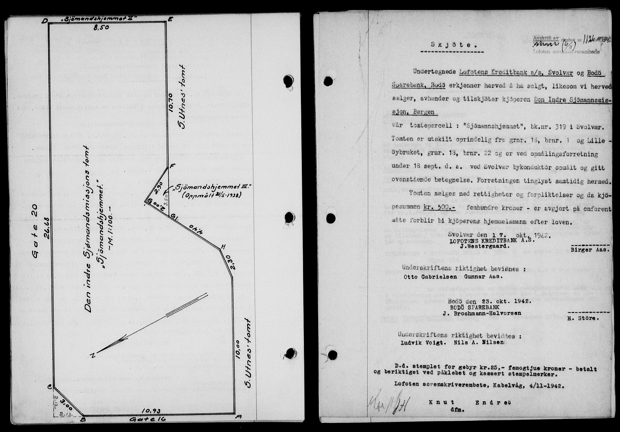 Lofoten sorenskriveri, SAT/A-0017/1/2/2C/L0010a: Mortgage book no. 10a, 1942-1943, Diary no: : 1826/1942