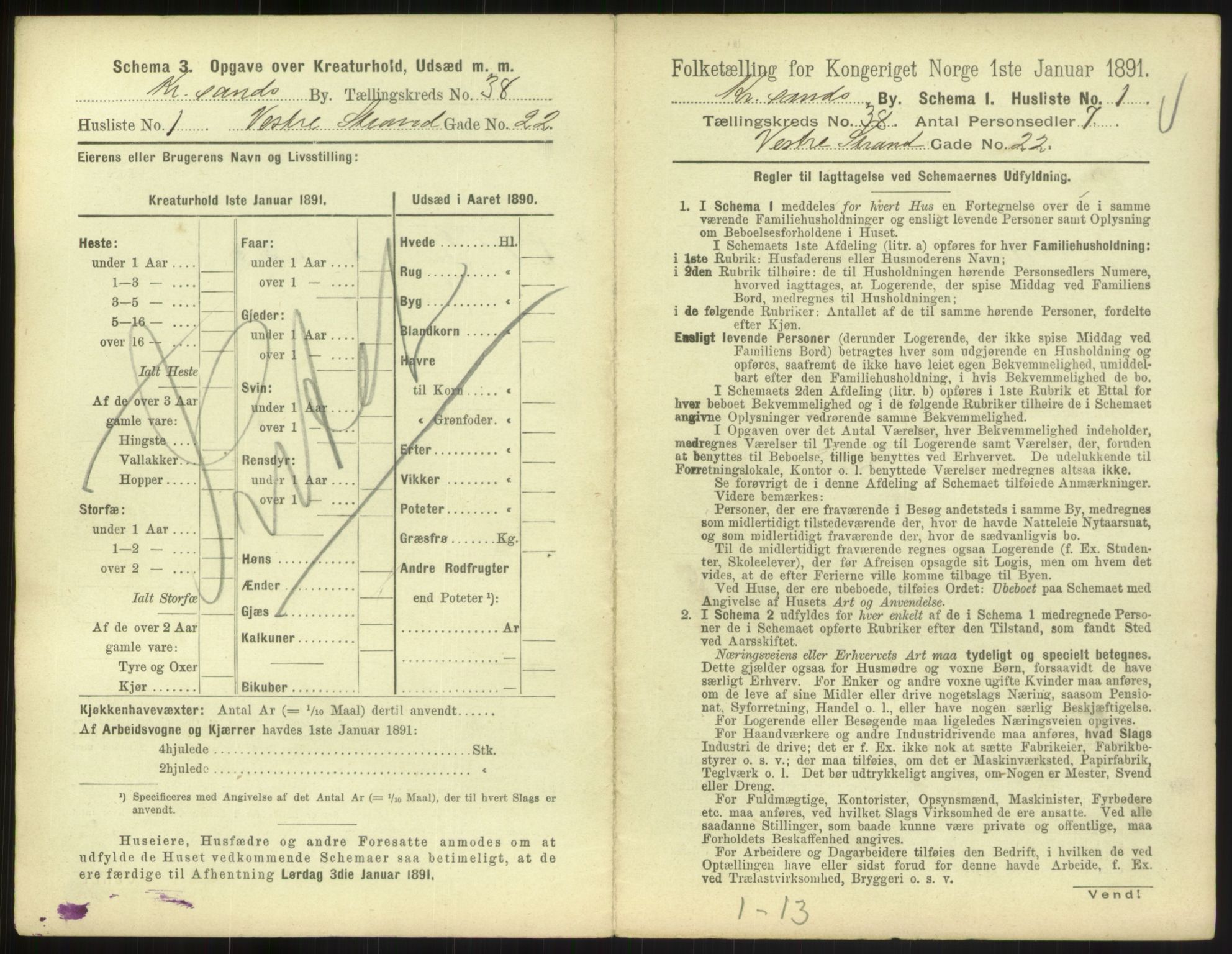 RA, 1891 census for 1001 Kristiansand, 1891, p. 2100