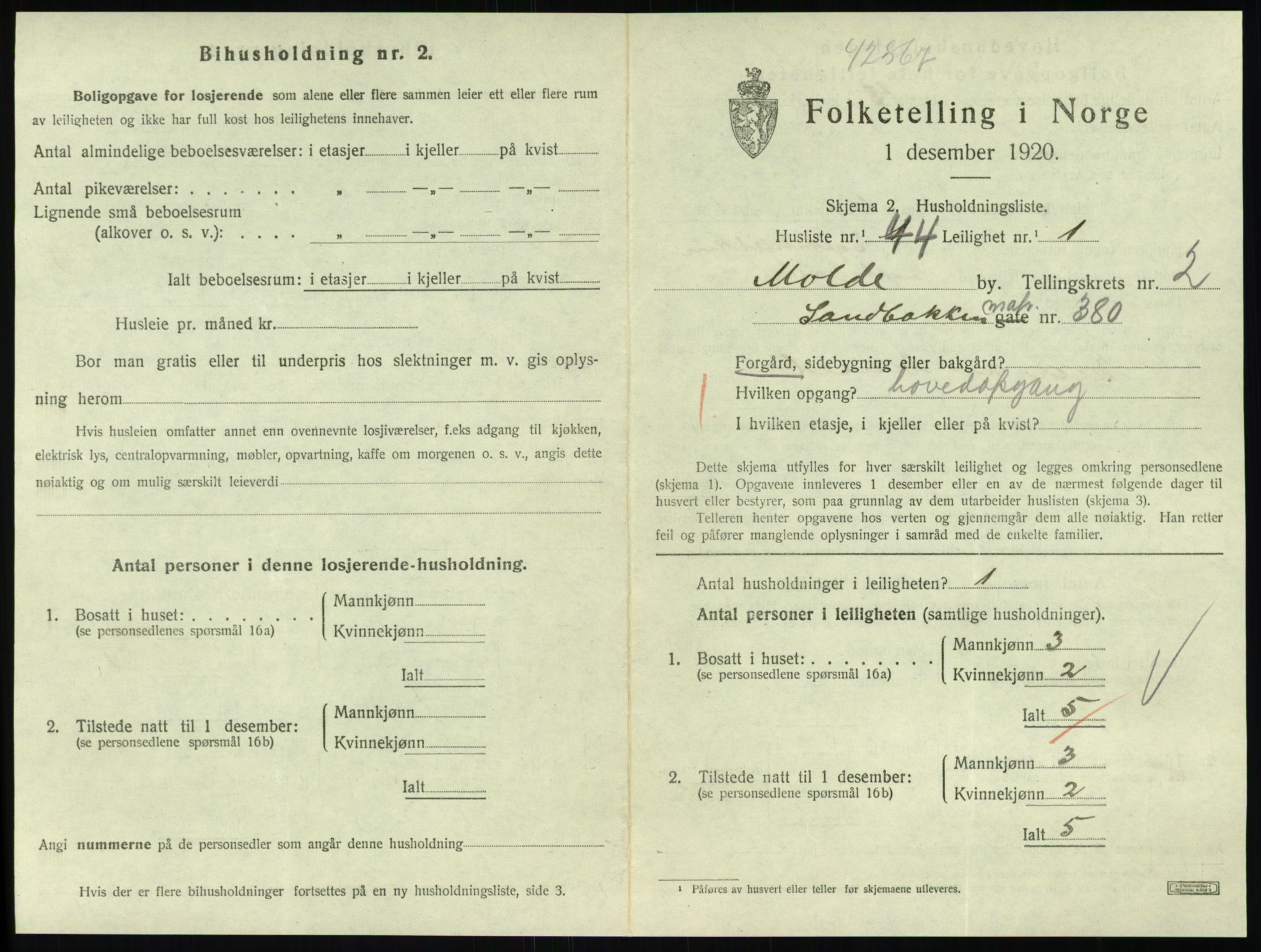 SAT, 1920 census for Molde, 1920, p. 1077