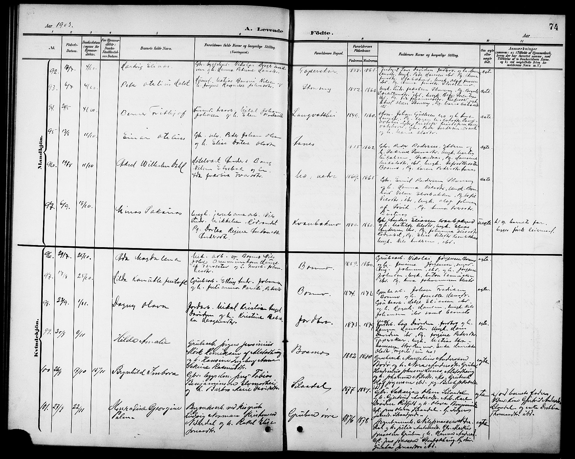 Ministerialprotokoller, klokkerbøker og fødselsregistre - Nordland, AV/SAT-A-1459/827/L0422: Parish register (copy) no. 827C11, 1899-1912, p. 74