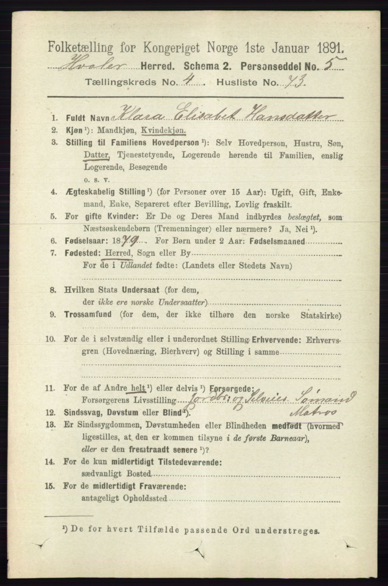 RA, 1891 census for 0111 Hvaler, 1891, p. 3032